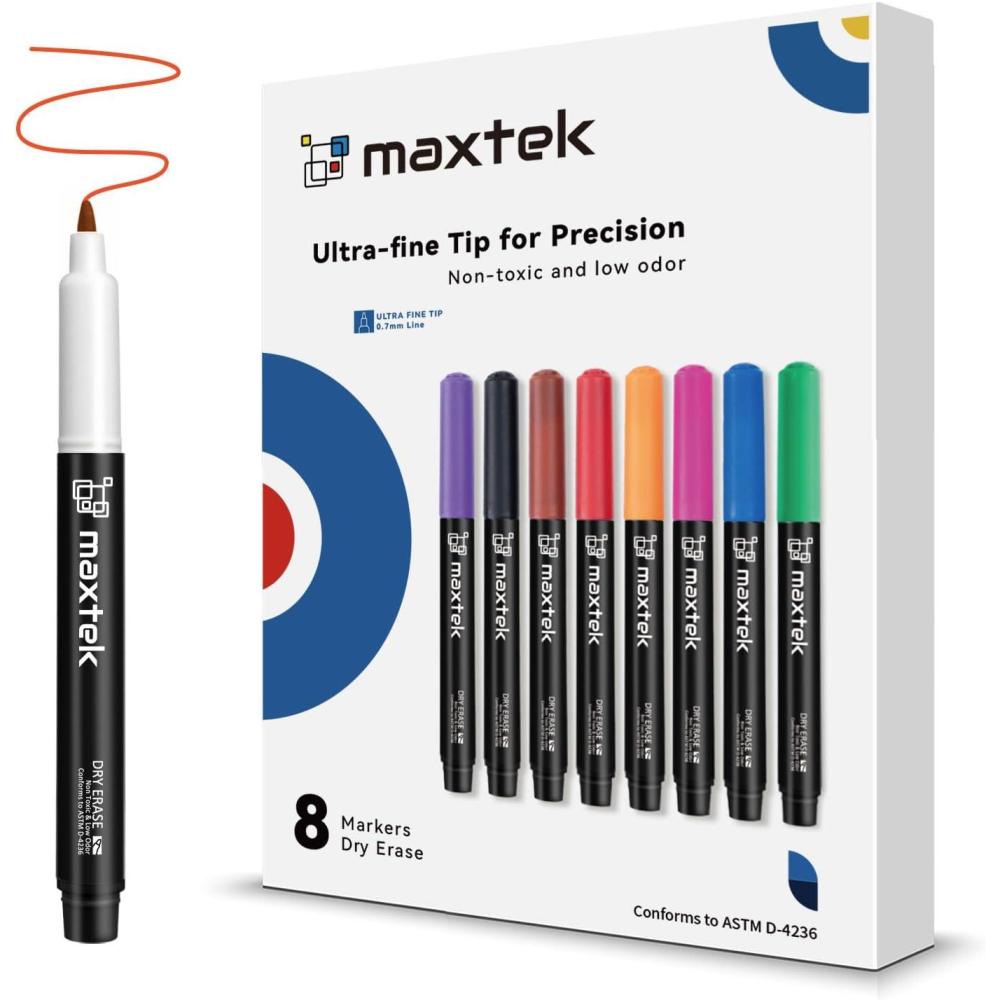 imagemaxtek Black Dry Erase Markers Ultra Fine Tip 07mm Low Odor Extra Fine Point Dry Erase Markers for Planning Whiteboard Calendar Boards Whiteboard Markers for School Supplies 12 Count8 Count 8 Colors
