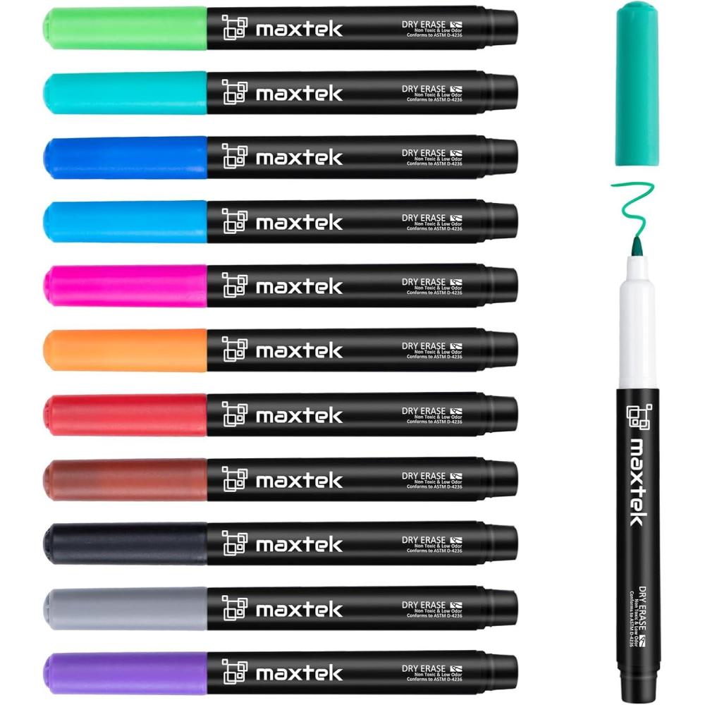 imagemaxtek Black Dry Erase Markers Ultra Fine Tip 07mm Low Odor Extra Fine Point Dry Erase Markers for Planning Whiteboard Calendar Boards Whiteboard Markers for School Supplies 12 Count12 Count 12 Colors