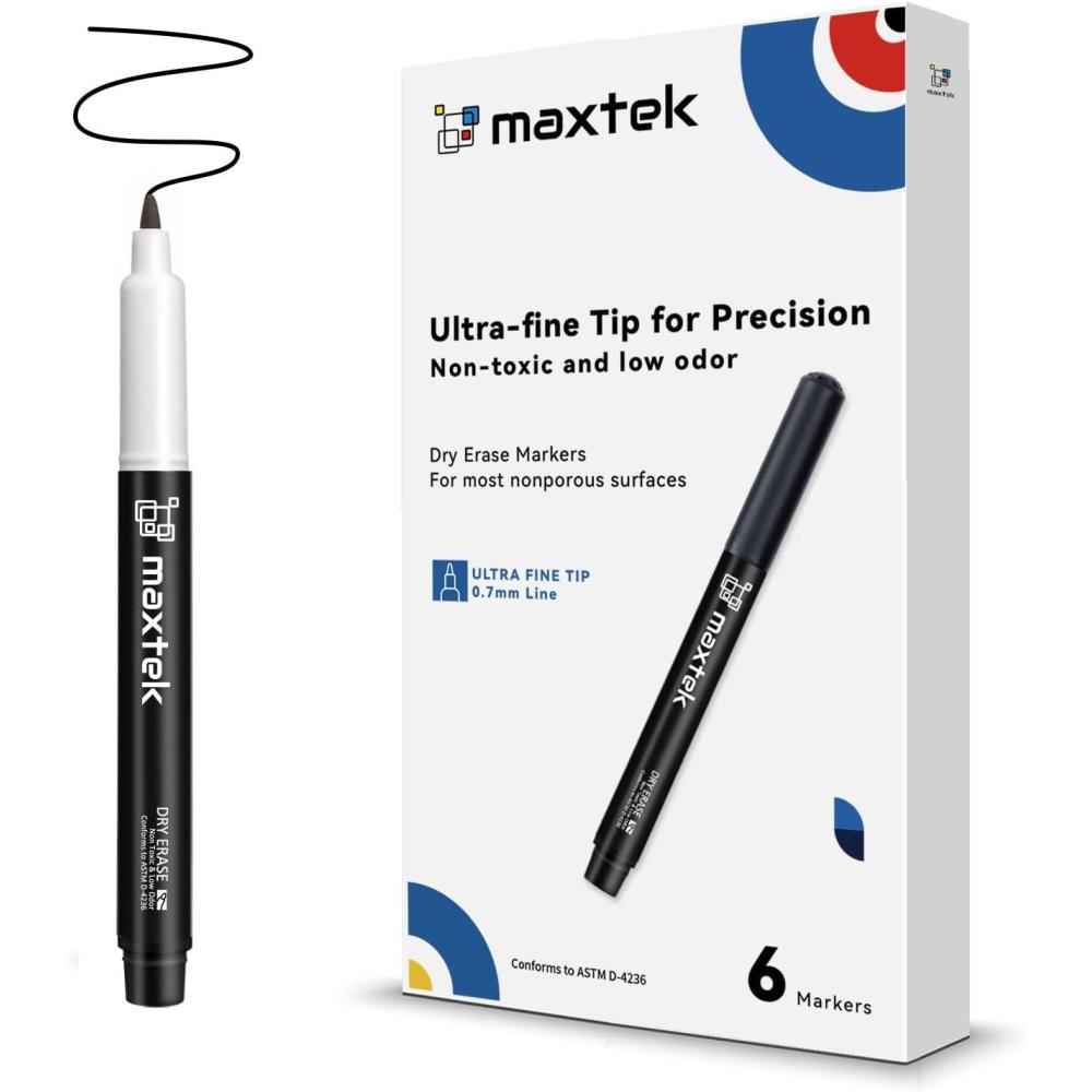 imagemaxtek Black Dry Erase Markers Ultra Fine Tip 07mm Low Odor Extra Fine Point Dry Erase Markers for Planning Whiteboard Calendar Boards Whiteboard Markers for School Supplies 12 Count6 Count Black