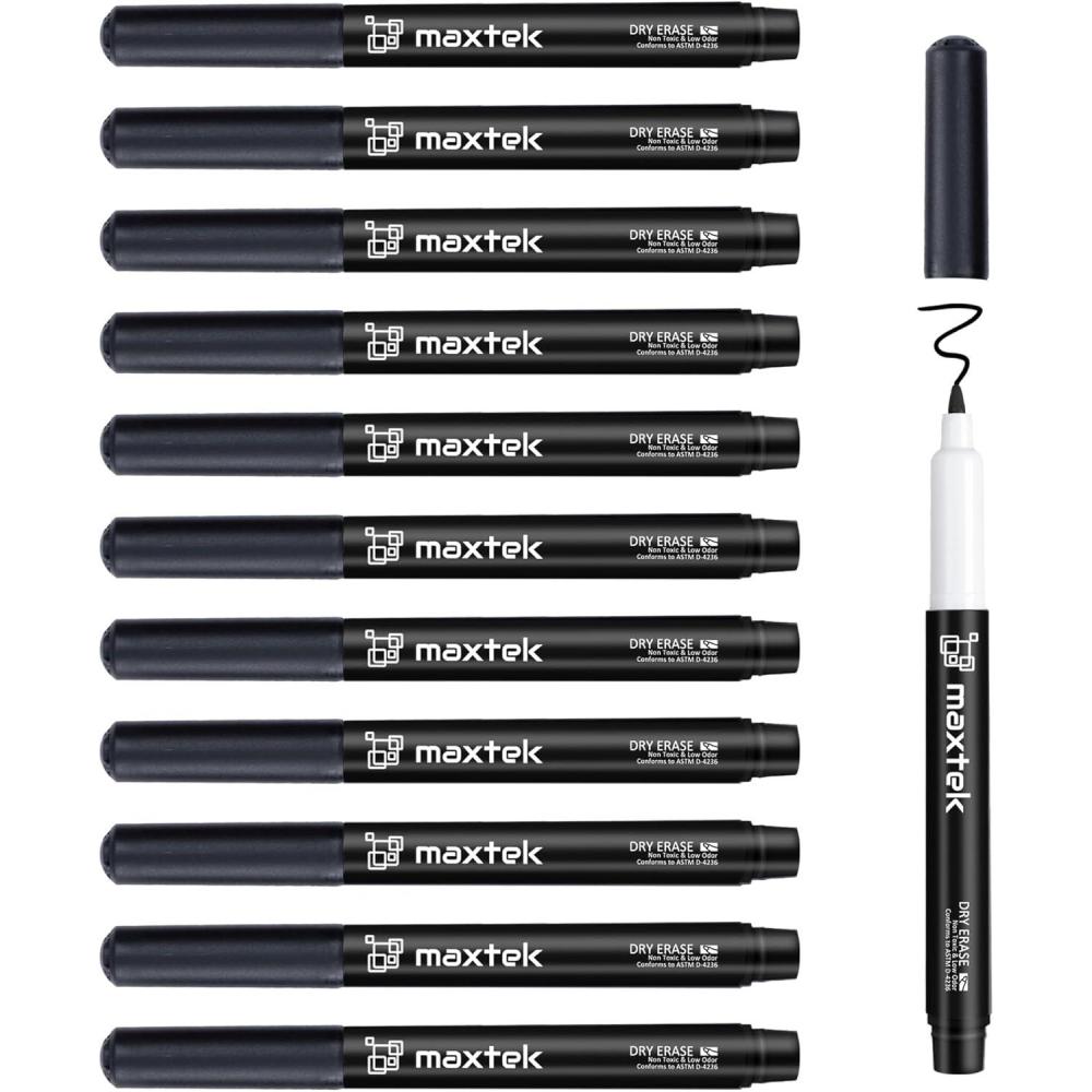 imagemaxtek Black Dry Erase Markers Ultra Fine Tip 07mm Low Odor Extra Fine Point Dry Erase Markers for Planning Whiteboard Calendar Boards Whiteboard Markers for School Supplies 12 Count12 Count Black