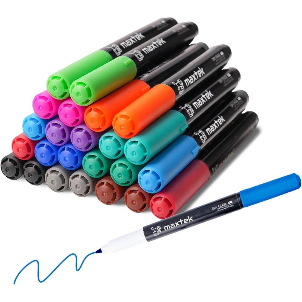 imagemaxtek Black Dry Erase Markers Ultra Fine Tip 07mm Low Odor Extra Fine Point Dry Erase Markers for Planning Whiteboard Calendar Boards Whiteboard Markers for School Supplies 12 Count24 Count 12 Colors
