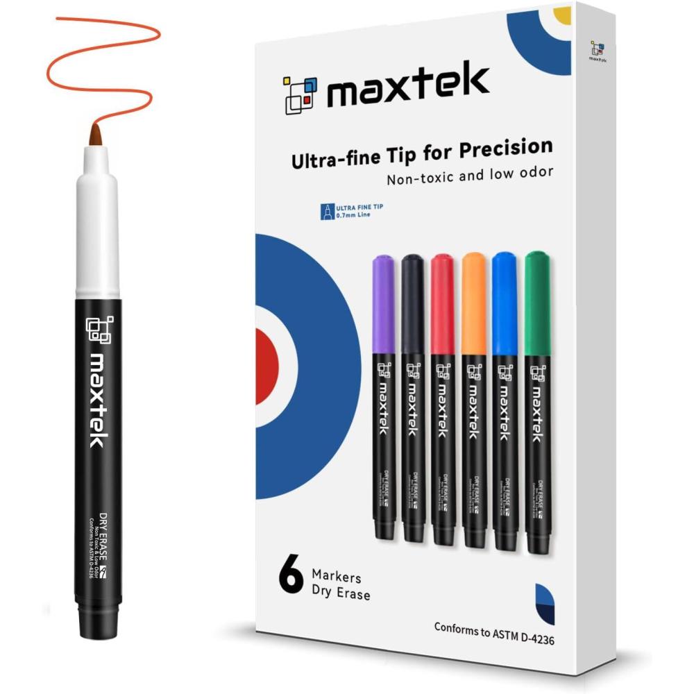 imagemaxtek Black Dry Erase Markers Ultra Fine Tip 07mm Low Odor Extra Fine Point Dry Erase Markers for Planning Whiteboard Calendar Boards Whiteboard Markers for School Supplies 12 Count6 Count 6 Colors