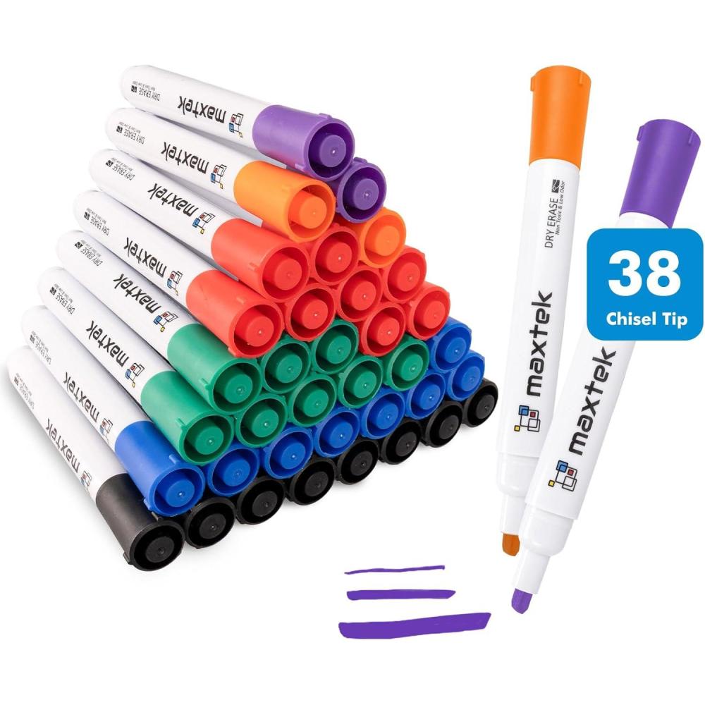 imagemaxtek Dry Erase Markers 38 Count Chisel Tip Whiteboard Markers 6 Assorted Colors Low Odor Dry Erase Pens for School Office