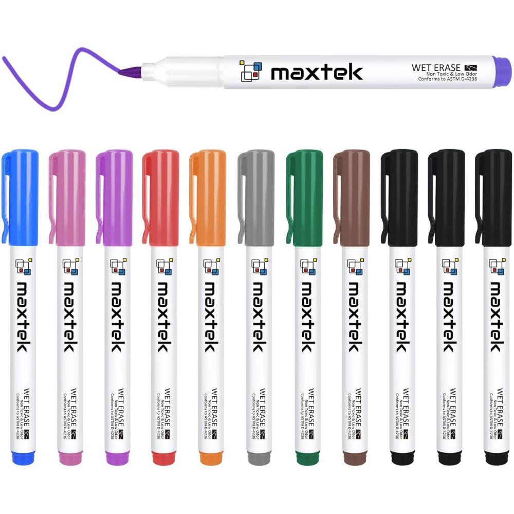 imagemaxtek Wet Erase Markers Ultra Fine Tip 12 Pack Low Odor Markers for Calendar Planning Board Glass Window Smudge Proof Upgrade Tip