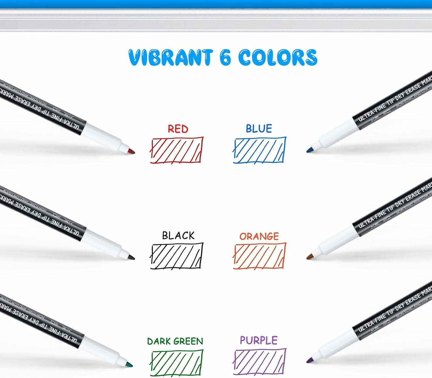 imagemaxtek Black Dry Erase Markers Ultra Fine Tip 07mm Low Odor Extra Fine Point Dry Erase Markers for Planning Whiteboard Calendar Boards Whiteboard Markers for School Supplies 12 Count6 Count 6 Colors