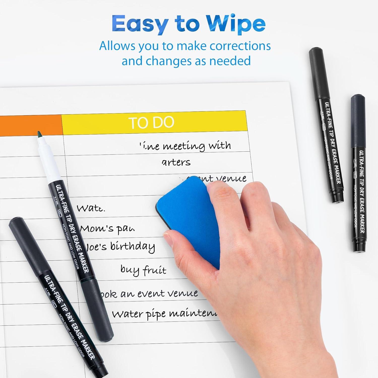 imagemaxtek Black Dry Erase Markers Ultra Fine Tip 07mm Low Odor Extra Fine Point Dry Erase Markers for Planning Whiteboard Calendar Boards Whiteboard Markers for School Supplies 12 Count6 Count Black