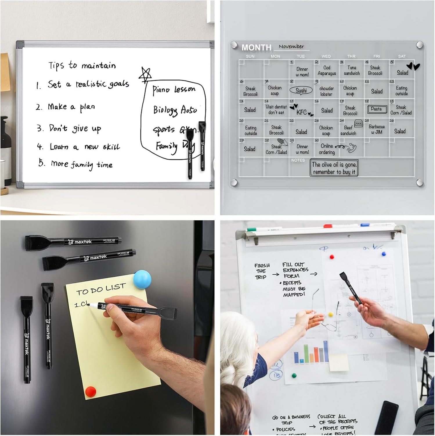 imagemaxtek Magnetic Black Dry Erase Markers 6 Count Fine Tip Whiteboard Markers with Eraser Thin Markers Low Odor for Classroom Office HomeBlack
