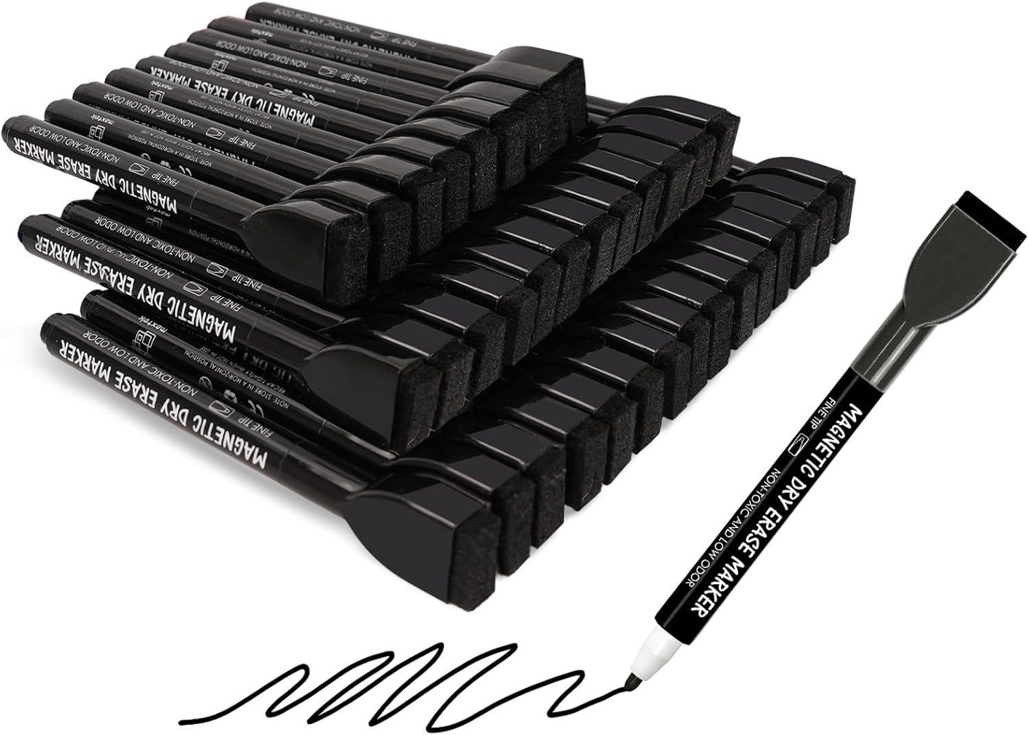 imagemaxtek Magnetic Black Dry Erase Markers 6 Count Fine Tip Whiteboard Markers with Eraser Thin Markers Low Odor for Classroom Office HomeBlack
