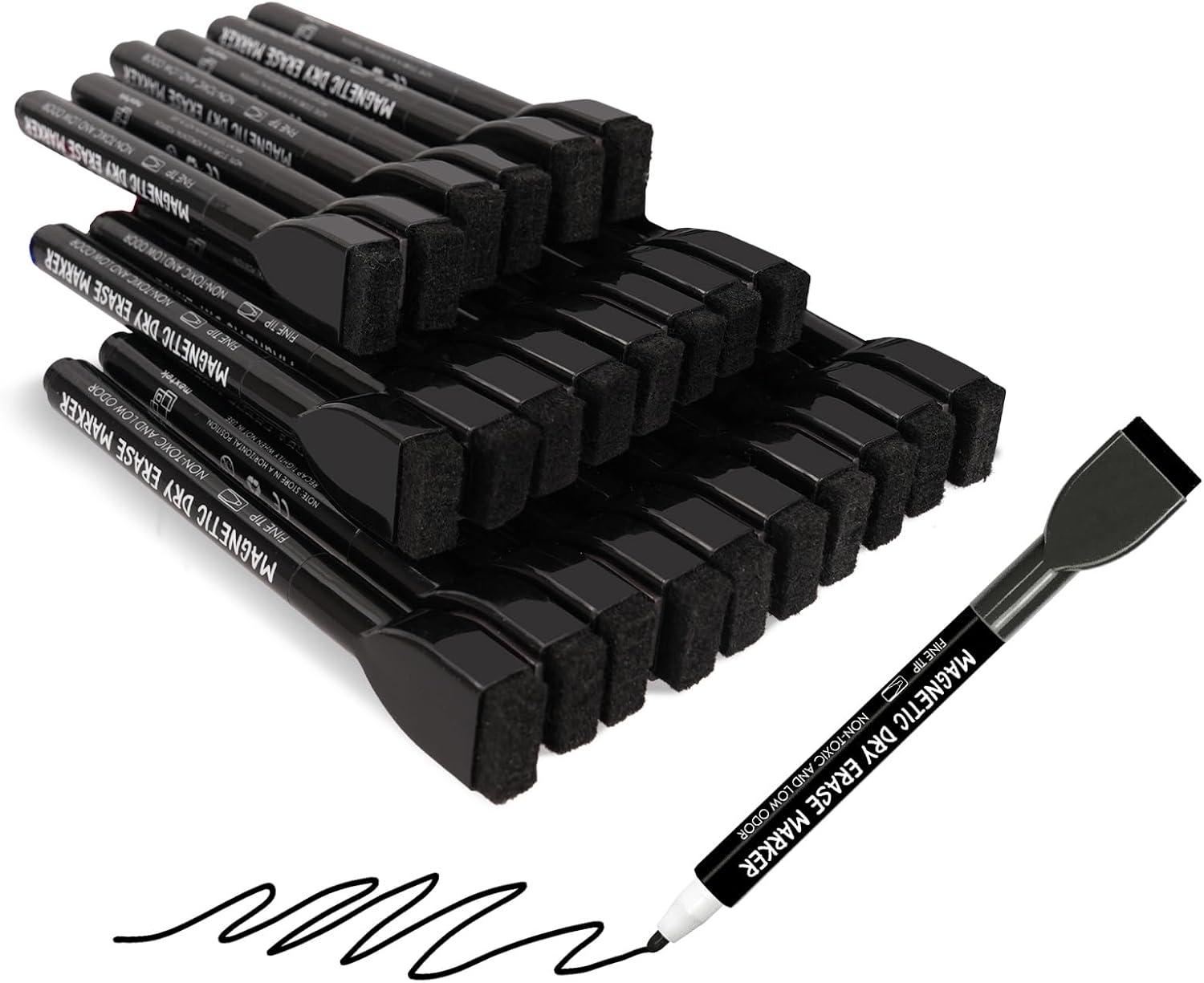 imagemaxtek Magnetic Black Dry Erase Markers 6 Count Fine Tip Whiteboard Markers with Eraser Thin Markers Low Odor for Classroom Office HomeBlack