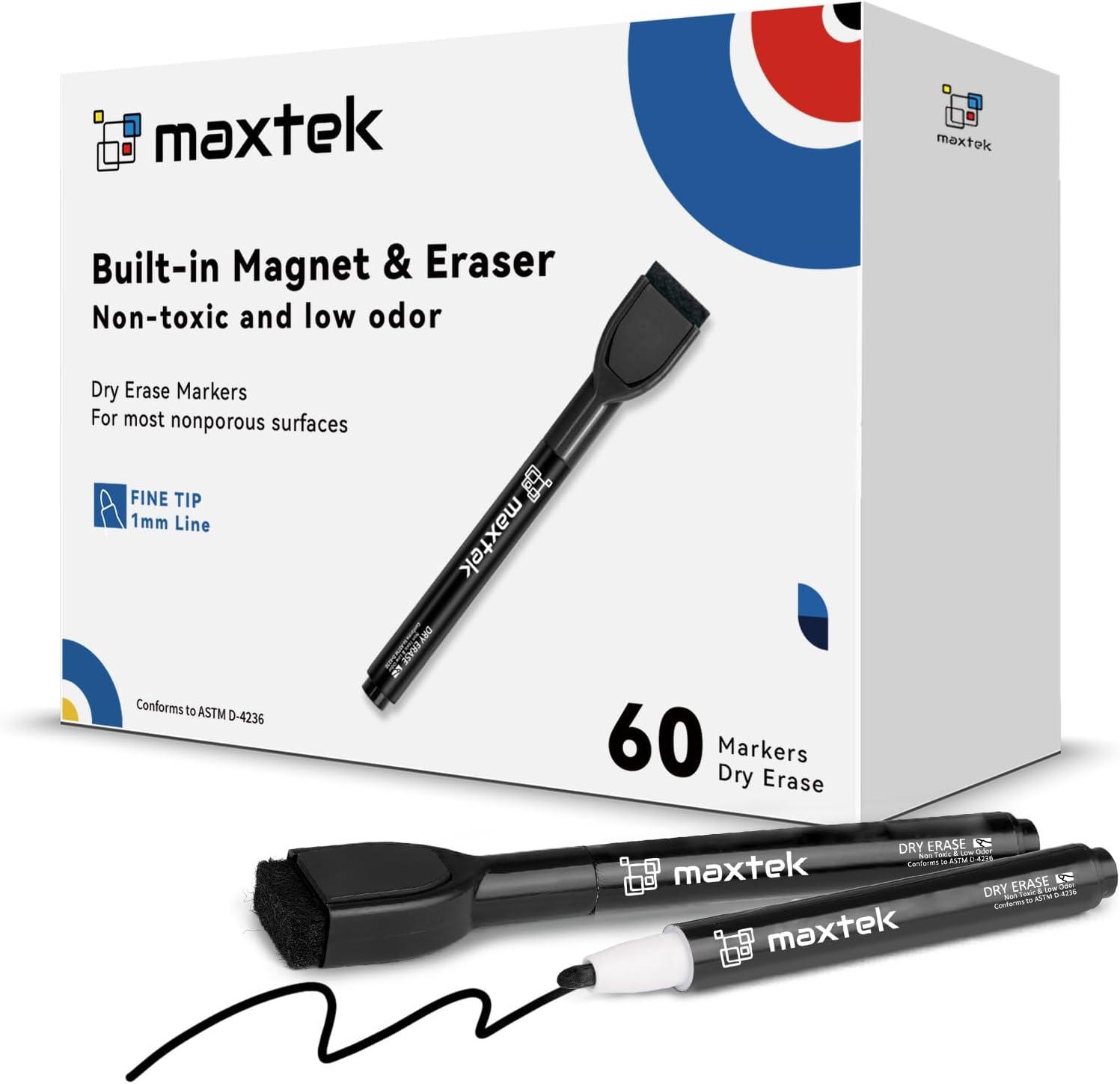 imagemaxtek Magnetic Black Dry Erase Markers 6 Count Fine Tip Whiteboard Markers with Eraser Thin Markers Low Odor for Classroom Office HomeBlack