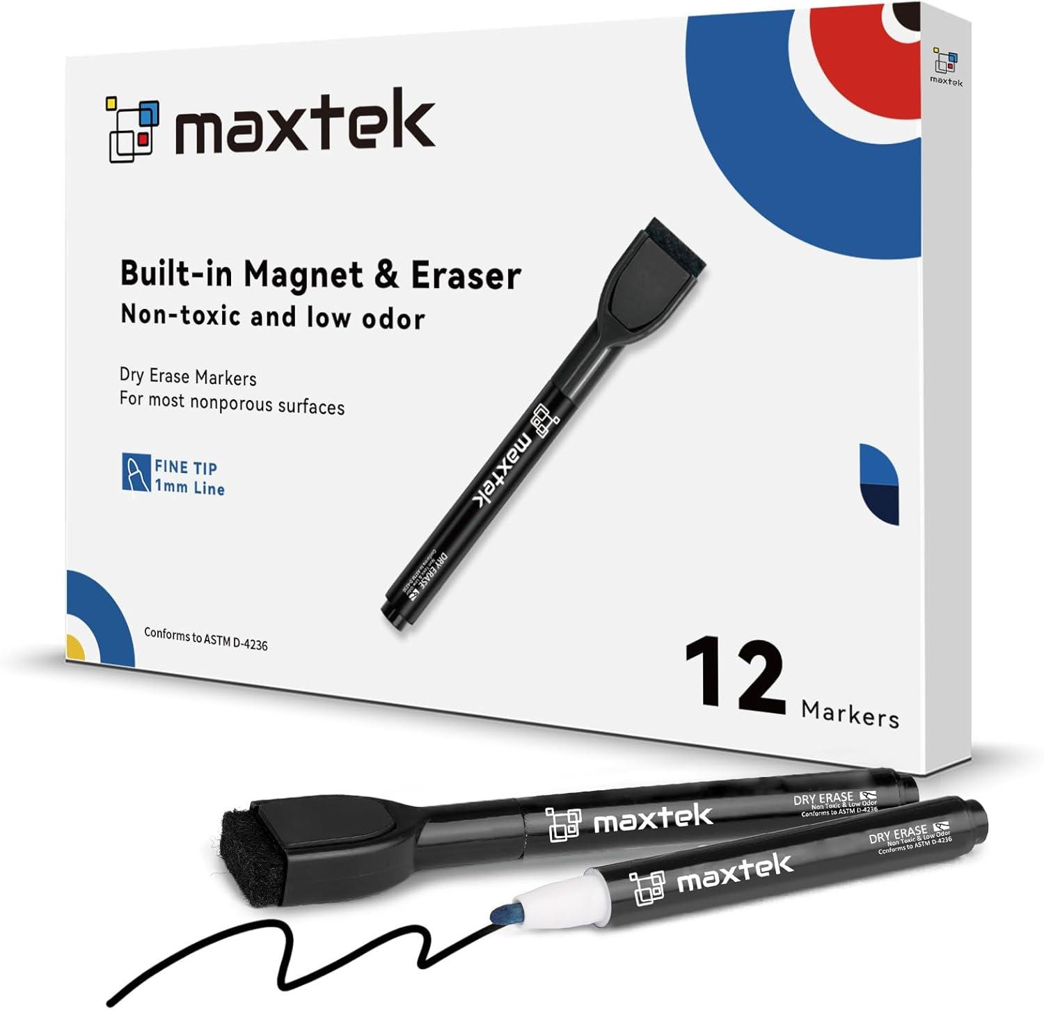 imagemaxtek Magnetic Black Dry Erase Markers 6 Count Fine Tip Whiteboard Markers with Eraser Thin Markers Low Odor for Classroom Office HomeBlack