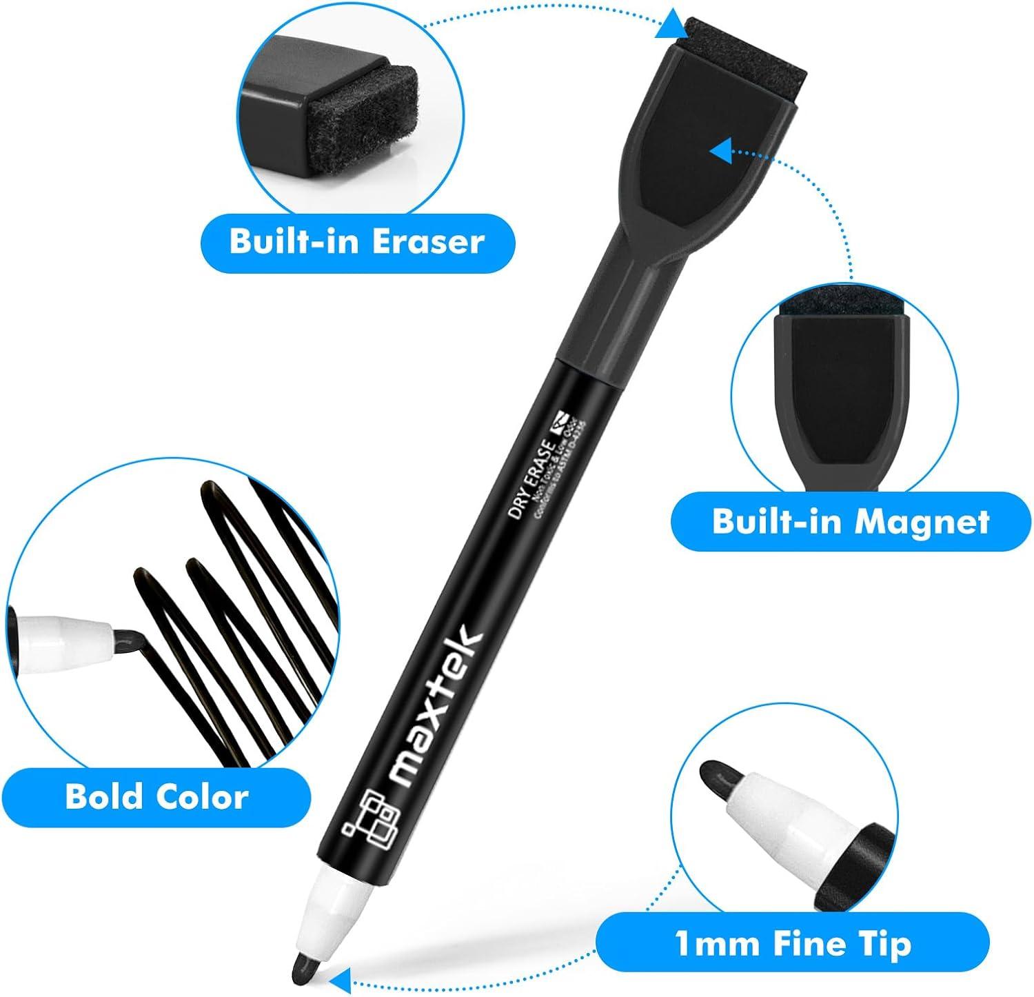 imagemaxtek Magnetic Black Dry Erase Markers 6 Count Fine Tip Whiteboard Markers with Eraser Thin Markers Low Odor for Classroom Office HomeBlack
