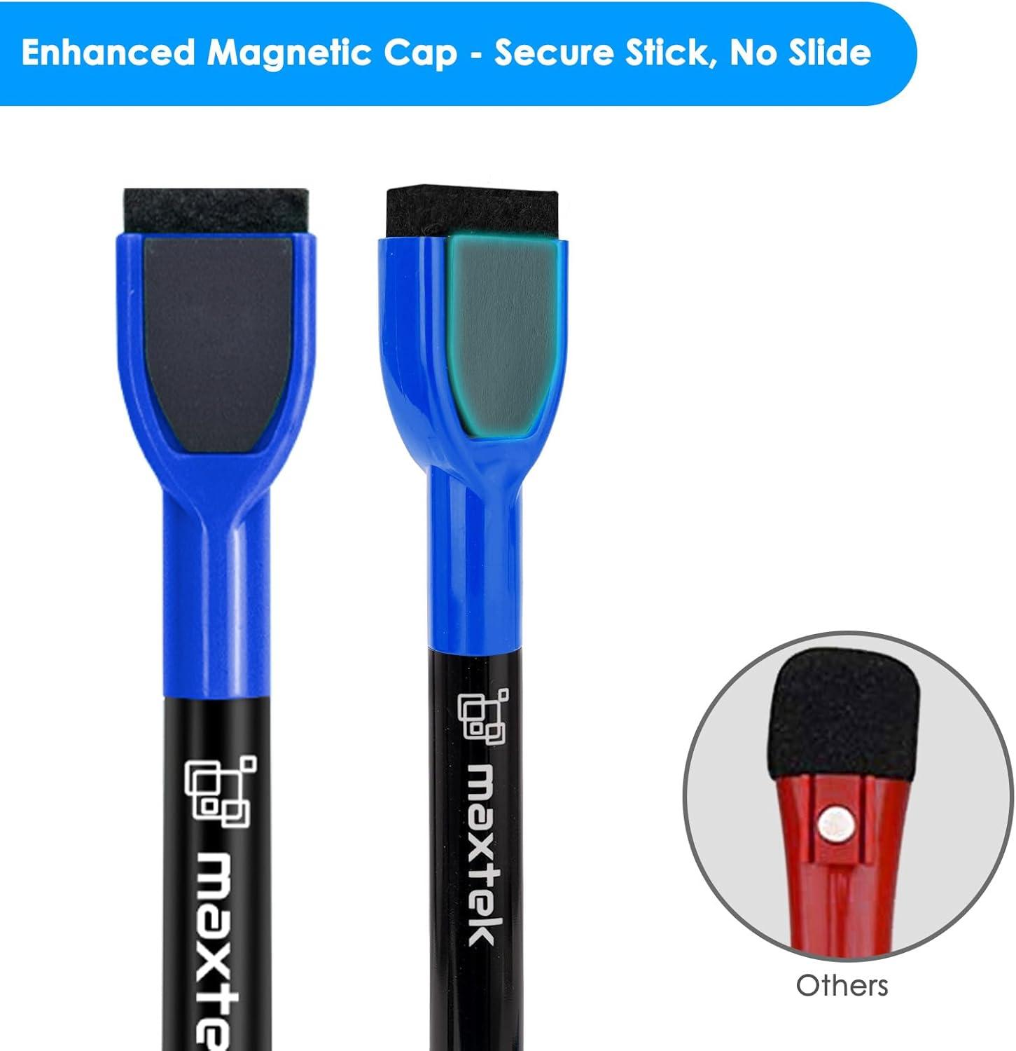 imagemaxtek Magnetic Black Dry Erase Markers 6 Count Fine Tip Whiteboard Markers with Eraser Thin Markers Low Odor for Classroom Office HomeBlue