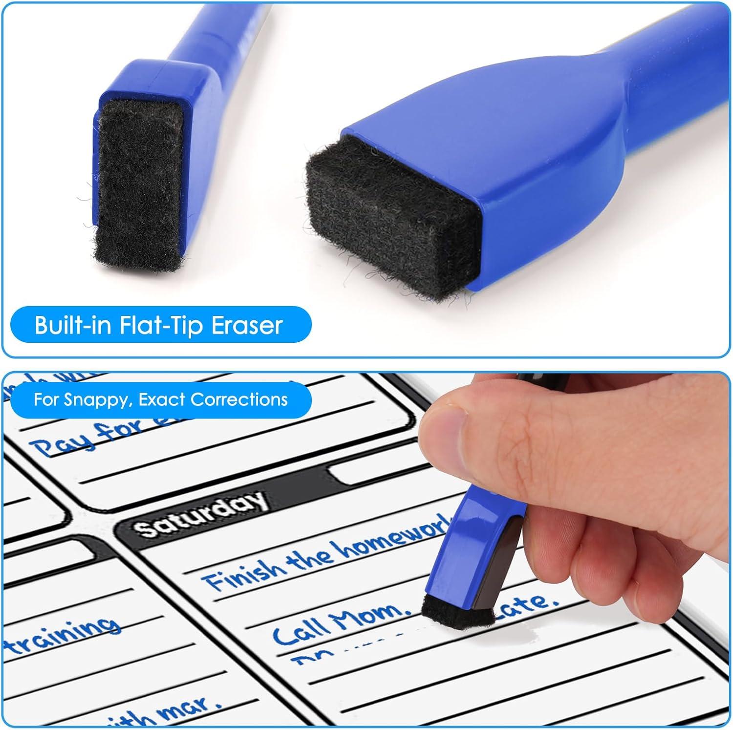 imagemaxtek Magnetic Black Dry Erase Markers 6 Count Fine Tip Whiteboard Markers with Eraser Thin Markers Low Odor for Classroom Office HomeBlue