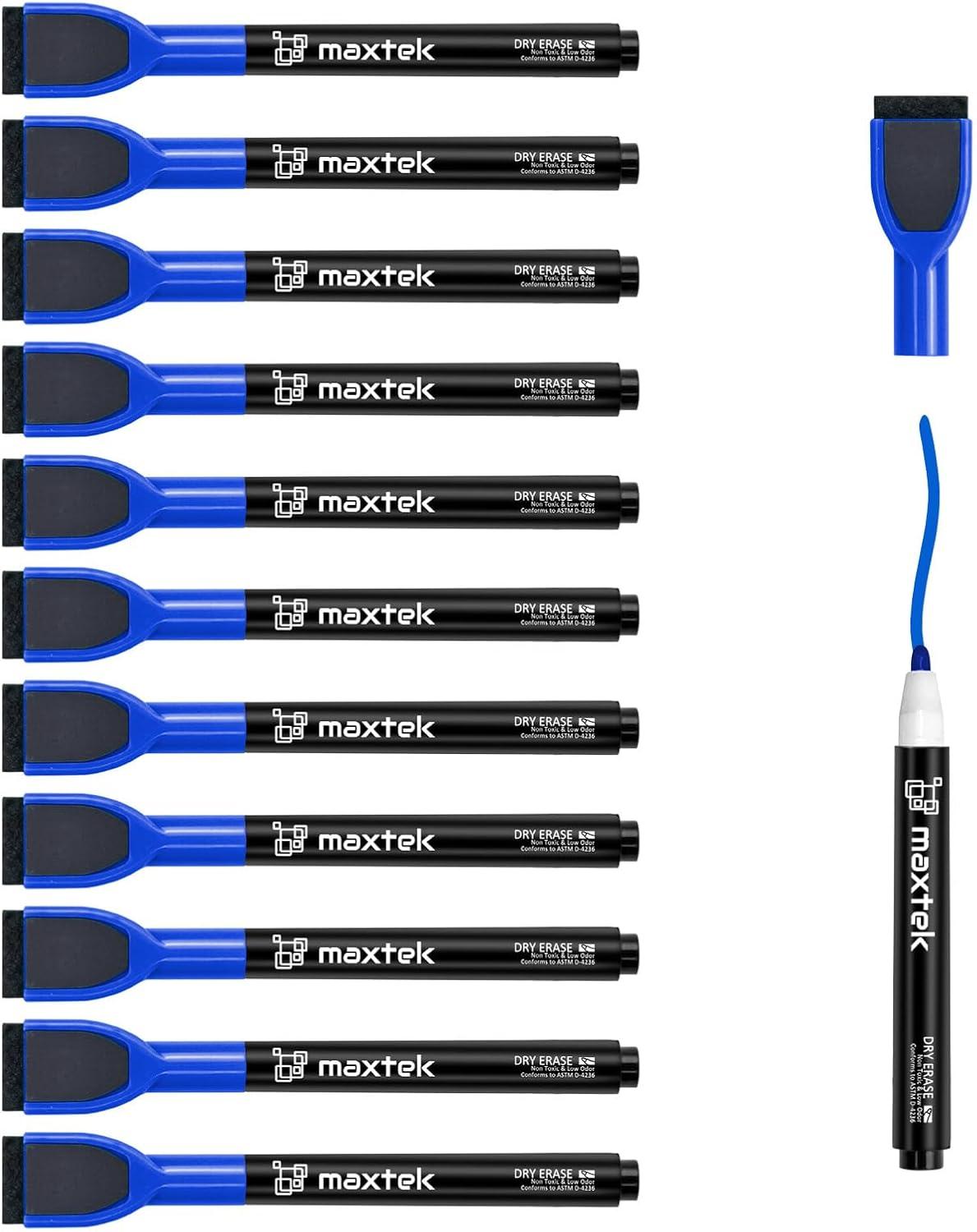 imagemaxtek Magnetic Black Dry Erase Markers 6 Count Fine Tip Whiteboard Markers with Eraser Thin Markers Low Odor for Classroom Office HomeBlue