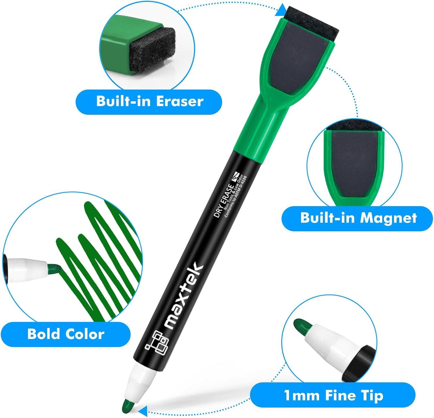 imagemaxtek Magnetic Black Dry Erase Markers 6 Count Fine Tip Whiteboard Markers with Eraser Thin Markers Low Odor for Classroom Office HomeGreen