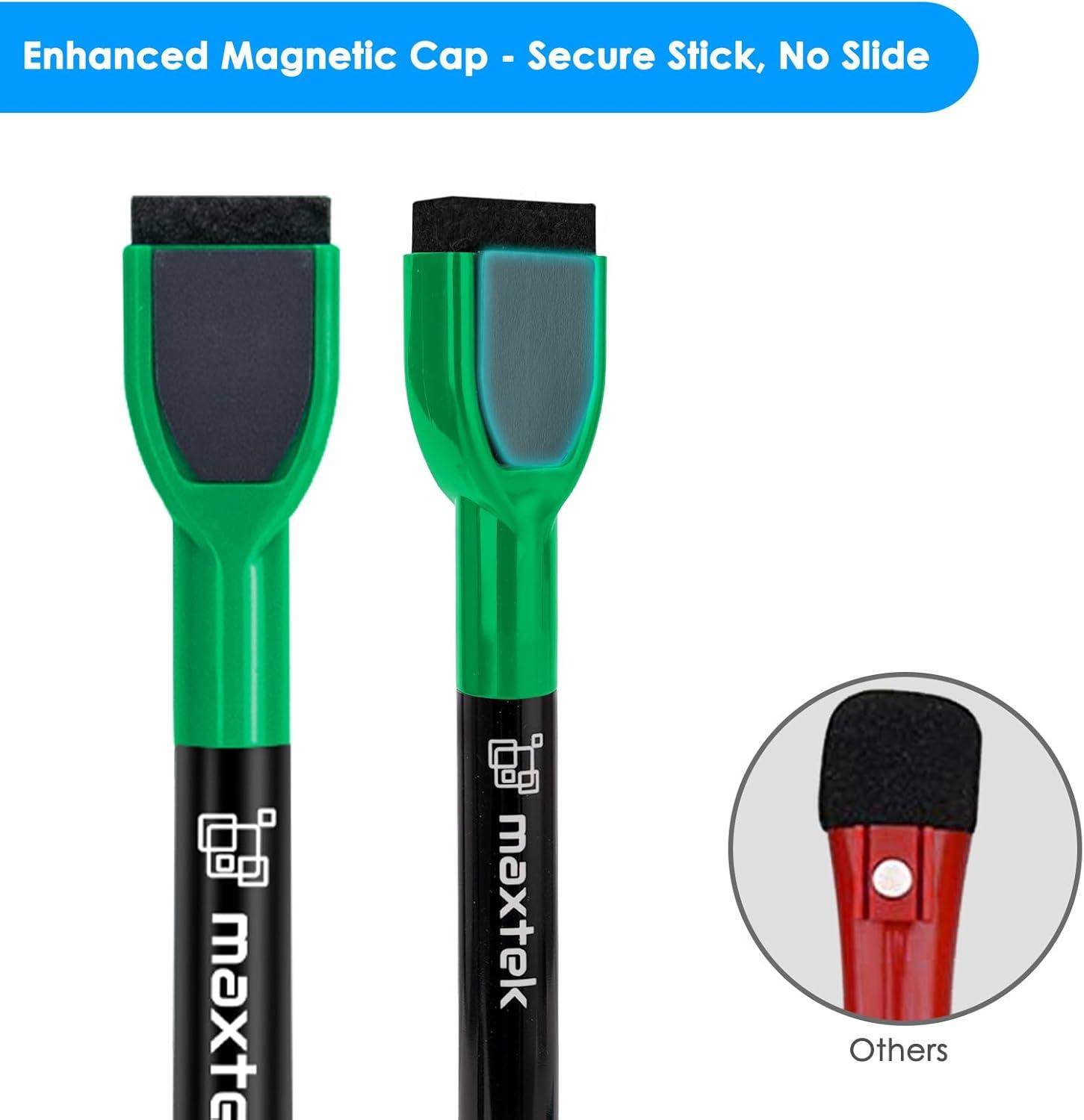 imagemaxtek Magnetic Black Dry Erase Markers 6 Count Fine Tip Whiteboard Markers with Eraser Thin Markers Low Odor for Classroom Office HomeGreen