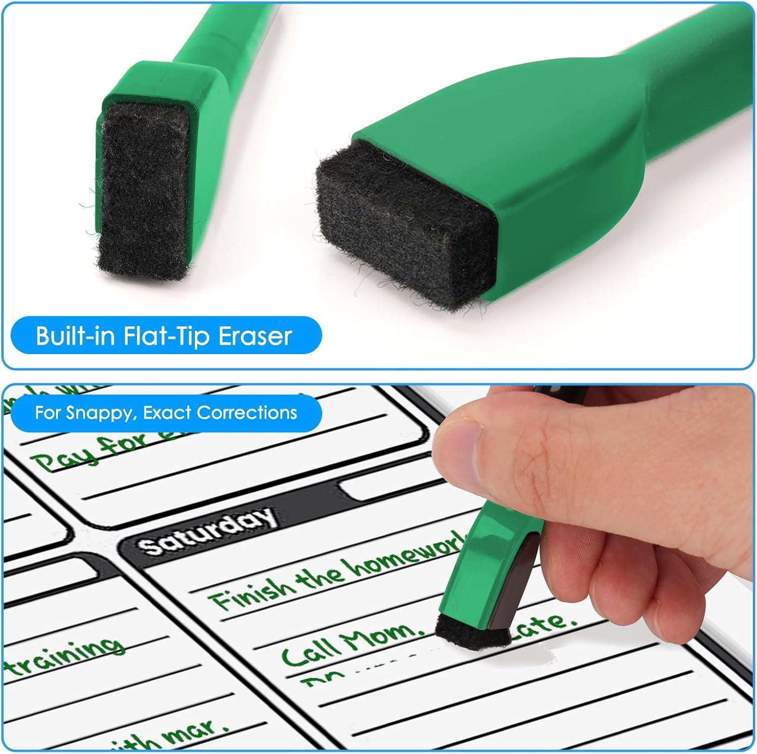 imagemaxtek Magnetic Black Dry Erase Markers 6 Count Fine Tip Whiteboard Markers with Eraser Thin Markers Low Odor for Classroom Office HomeGreen