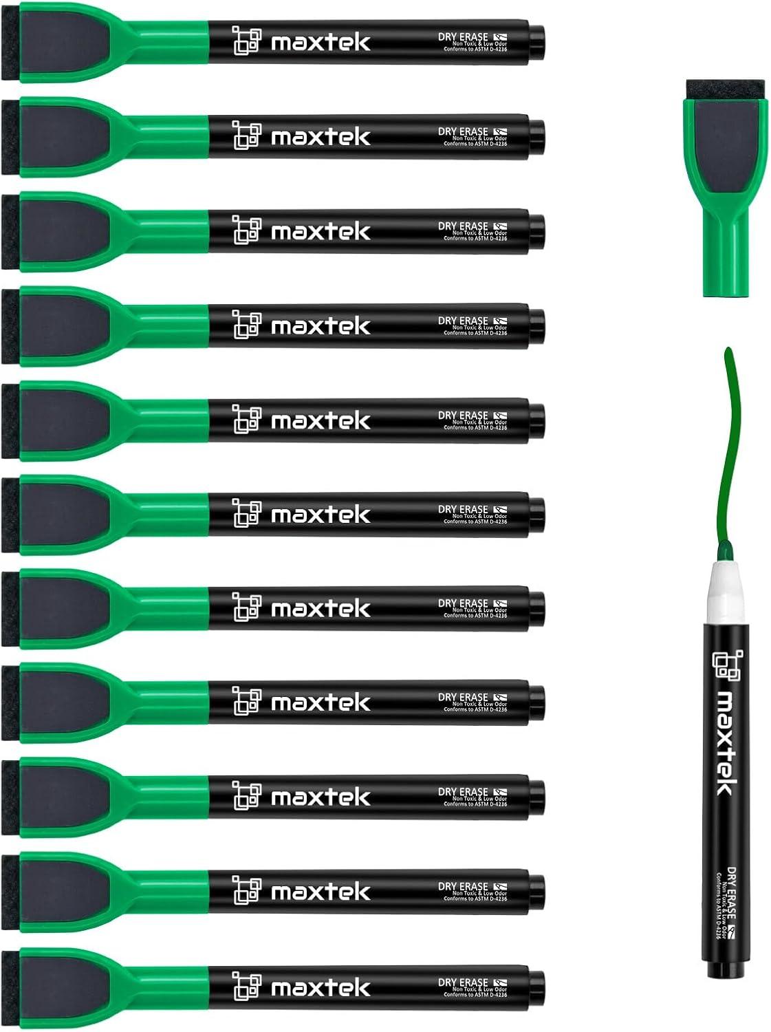 imagemaxtek Magnetic Black Dry Erase Markers 6 Count Fine Tip Whiteboard Markers with Eraser Thin Markers Low Odor for Classroom Office HomeGreen