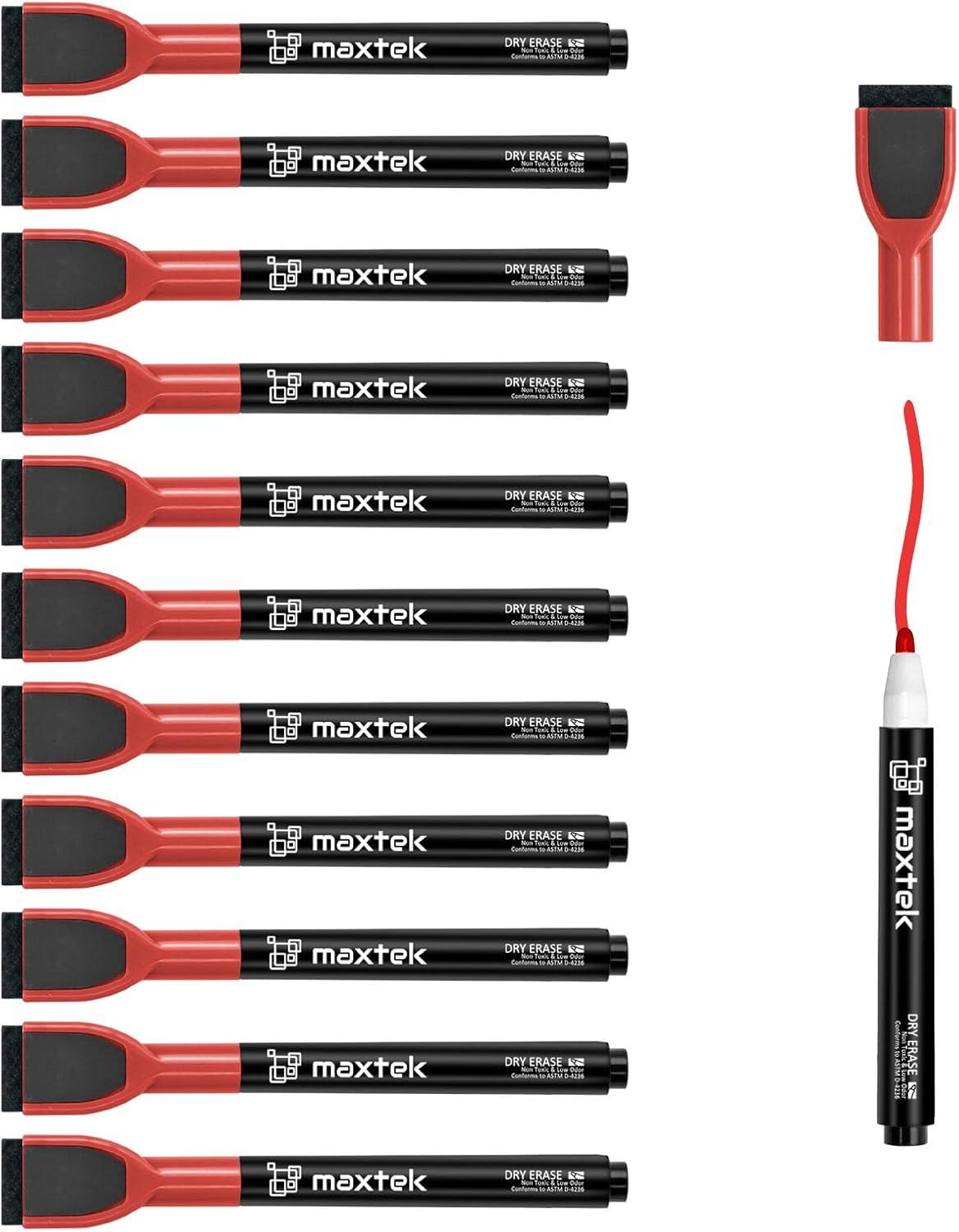 imagemaxtek Magnetic Black Dry Erase Markers 6 Count Fine Tip Whiteboard Markers with Eraser Thin Markers Low Odor for Classroom Office HomeRed