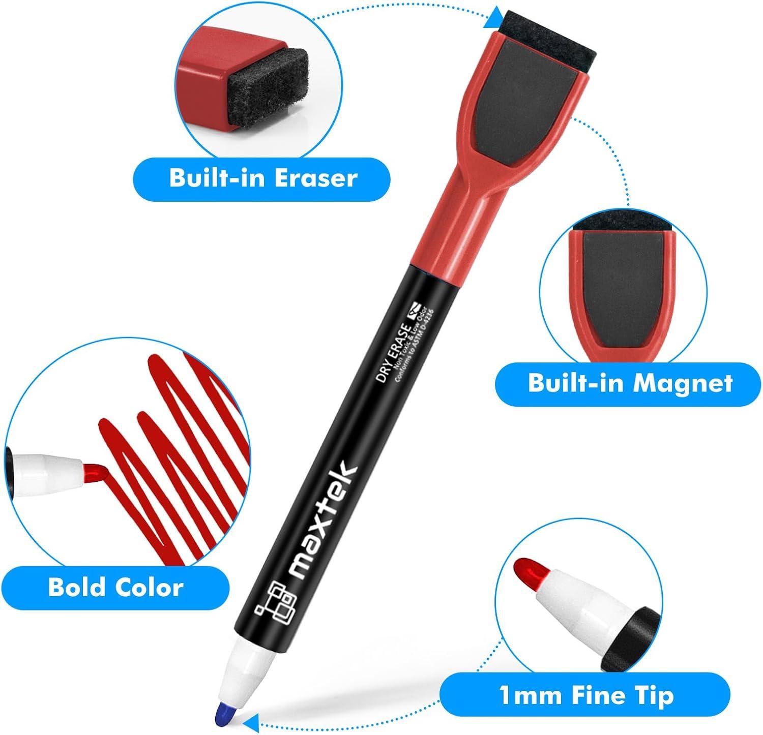 imagemaxtek Magnetic Black Dry Erase Markers 6 Count Fine Tip Whiteboard Markers with Eraser Thin Markers Low Odor for Classroom Office HomeRed