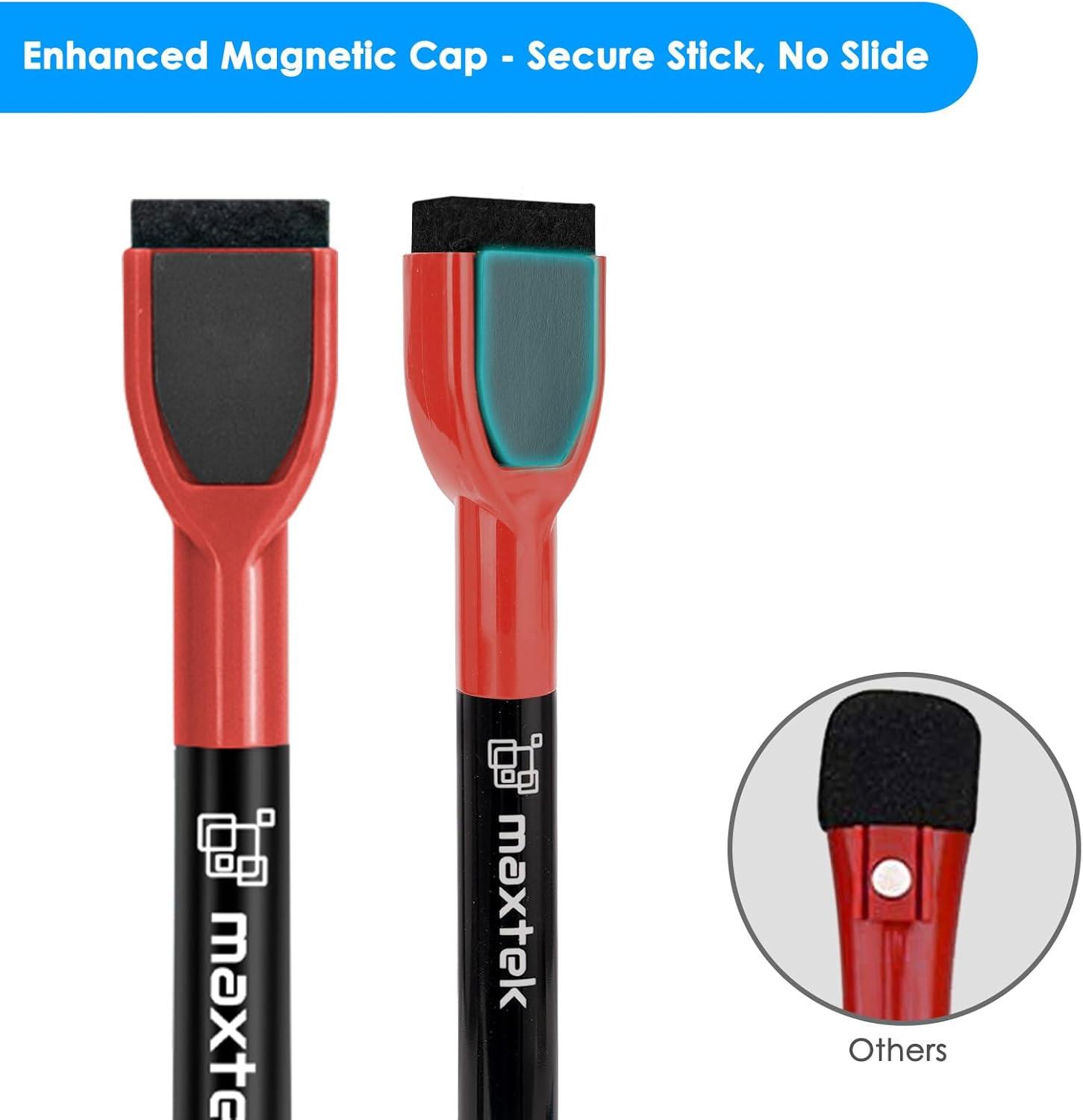 imagemaxtek Magnetic Black Dry Erase Markers 6 Count Fine Tip Whiteboard Markers with Eraser Thin Markers Low Odor for Classroom Office HomeRed