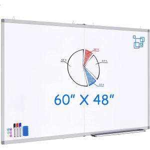 Magnetic White Board Dry Erase Board for Wall，72″ x 48″ (6ft x 4ft) Wall-Mounted Aluminum Frame Marker Board, Foldable Portable Whiteboard with a Long Pen Tray for School, Classroom, Office & Home(60″ x 48″ Silver)