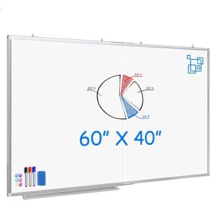 Magnetic White Board Dry Erase Board for Wall，72″ x 48″ (6ft x 4ft) Wall-Mounted Aluminum Frame Marker Board, Foldable Portable Whiteboard with a Long Pen Tray for School, Classroom, Office & Home(60″W x 40″H)