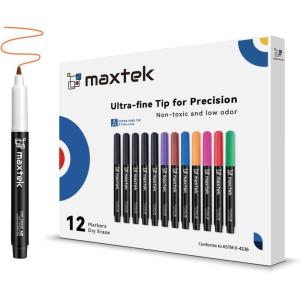 maxtek Black Dry Erase Markers Ultra Fine Tip, 0.7mm, Low Odor, Extra Fine Point Dry Erase Markers for Planning Whiteboard, Calendar Boards, Whiteboard Markers for School Supplies (12 Count)(12 Count 8 Colors)