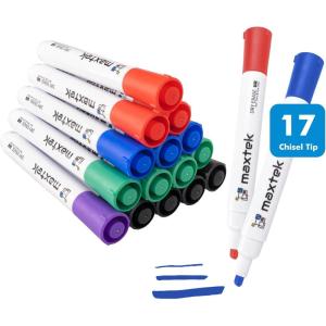 maxtek Dry Erase Markers Chisel Tip, 17 Count 5 Colors Whiteboard Markers, Low Odor Dry Erase Markers