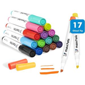 maxtek Dry Erase Markers Chisel Tip, Low Odor, 17 Count Vibrant Colors Whiteboard Markers