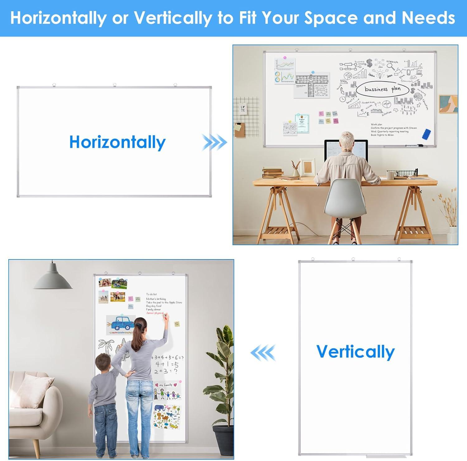 imageDry Erase Board 72 x 40 Inch Large Magnetic White Board for Wall Maxtek Aluminum Frame Erase Board Presentation WallMounted Marker Board with a Long Pen Tray for Classroom Office ampamp Home72 x 40 inches