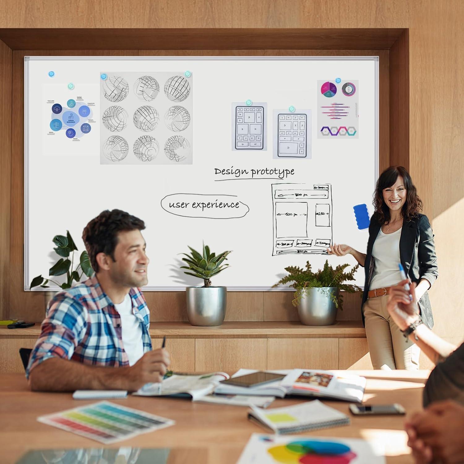 imageDry Erase Board 72 x 40 Inch Large Magnetic White Board for Wall Maxtek Aluminum Frame Erase Board Presentation WallMounted Marker Board with a Long Pen Tray for Classroom Office ampamp Home72x48 White
