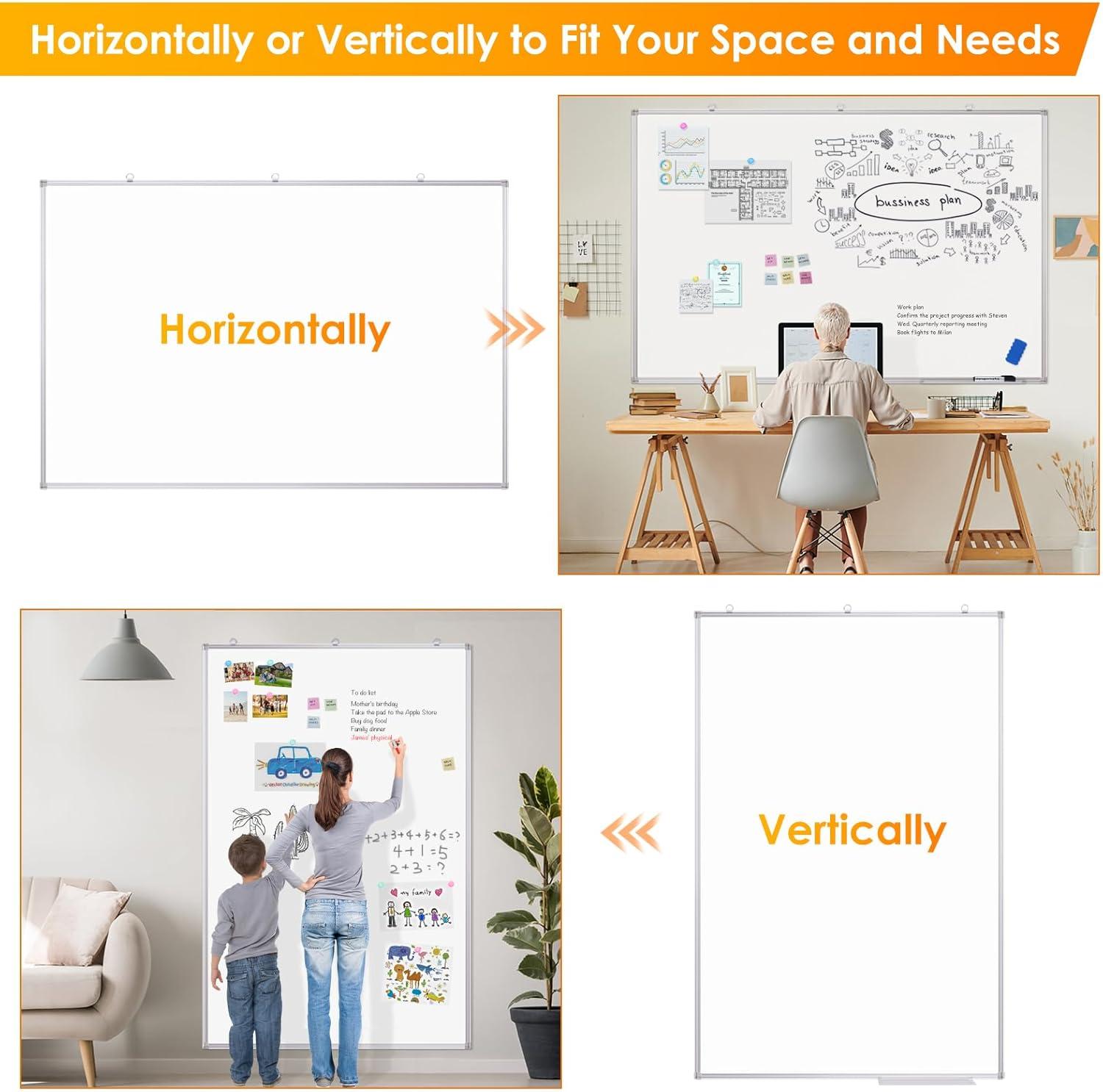imageDry Erase Board 72 x 40 Inch Large Magnetic White Board for Wall Maxtek Aluminum Frame Erase Board Presentation WallMounted Marker Board with a Long Pen Tray for Classroom Office ampamp Home72x48 White