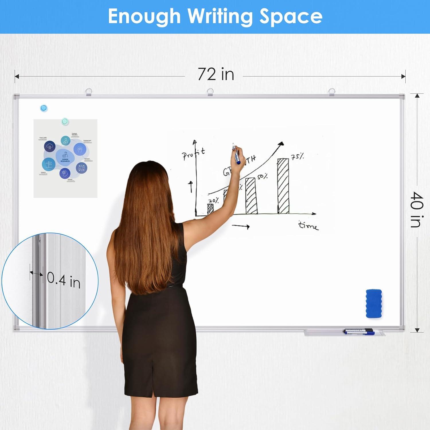 imageDry Erase Board 72 x 40 Inch Large Magnetic White Board for Wall Maxtek Aluminum Frame Erase Board Presentation WallMounted Marker Board with a Long Pen Tray for Classroom Office ampamp Home72 x 40 inches