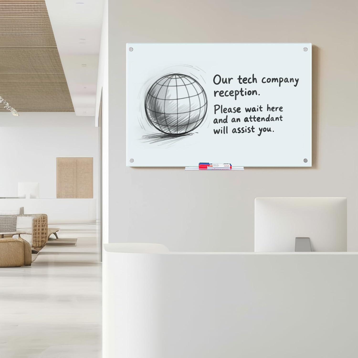 imageMagnetic Glass Whiteboard 6x4 72quotx48quot Glass Dry Erase Board for Wall Mounted Large Commercial Board Frameless for Office Classroom ampamp Home36 x 24