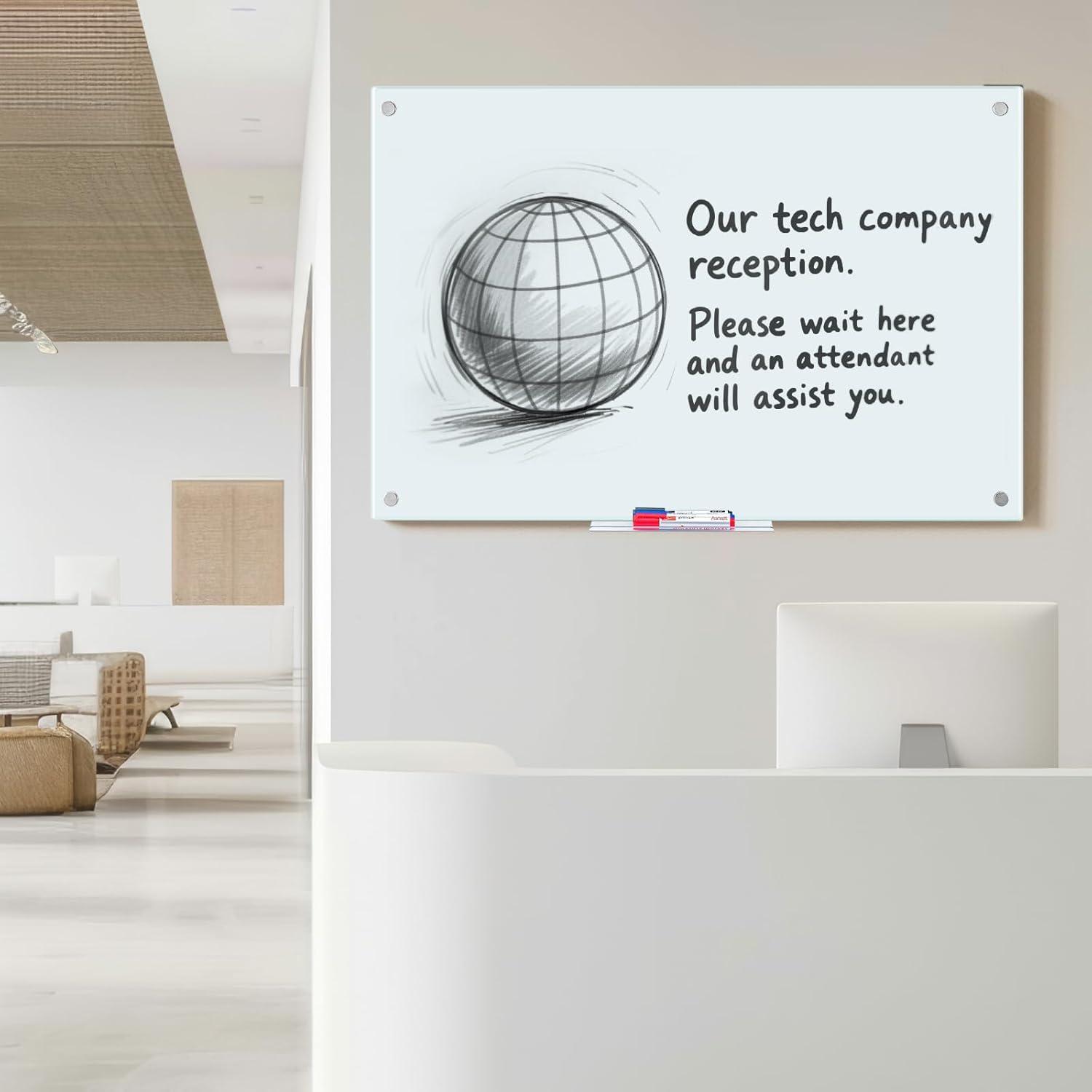 imageMagnetic Glass Whiteboard 6x4 72quotx48quot Glass Dry Erase Board for Wall Mounted Large Commercial Board Frameless for Office Classroom ampamp Home48 x 32