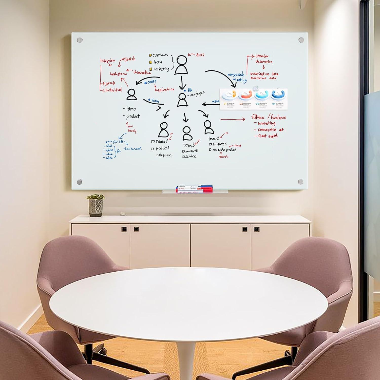 imageMagnetic Glass Whiteboard 6x4 72quotx48quot Glass Dry Erase Board for Wall Mounted Large Commercial Board Frameless for Office Classroom ampamp Home48 x 32