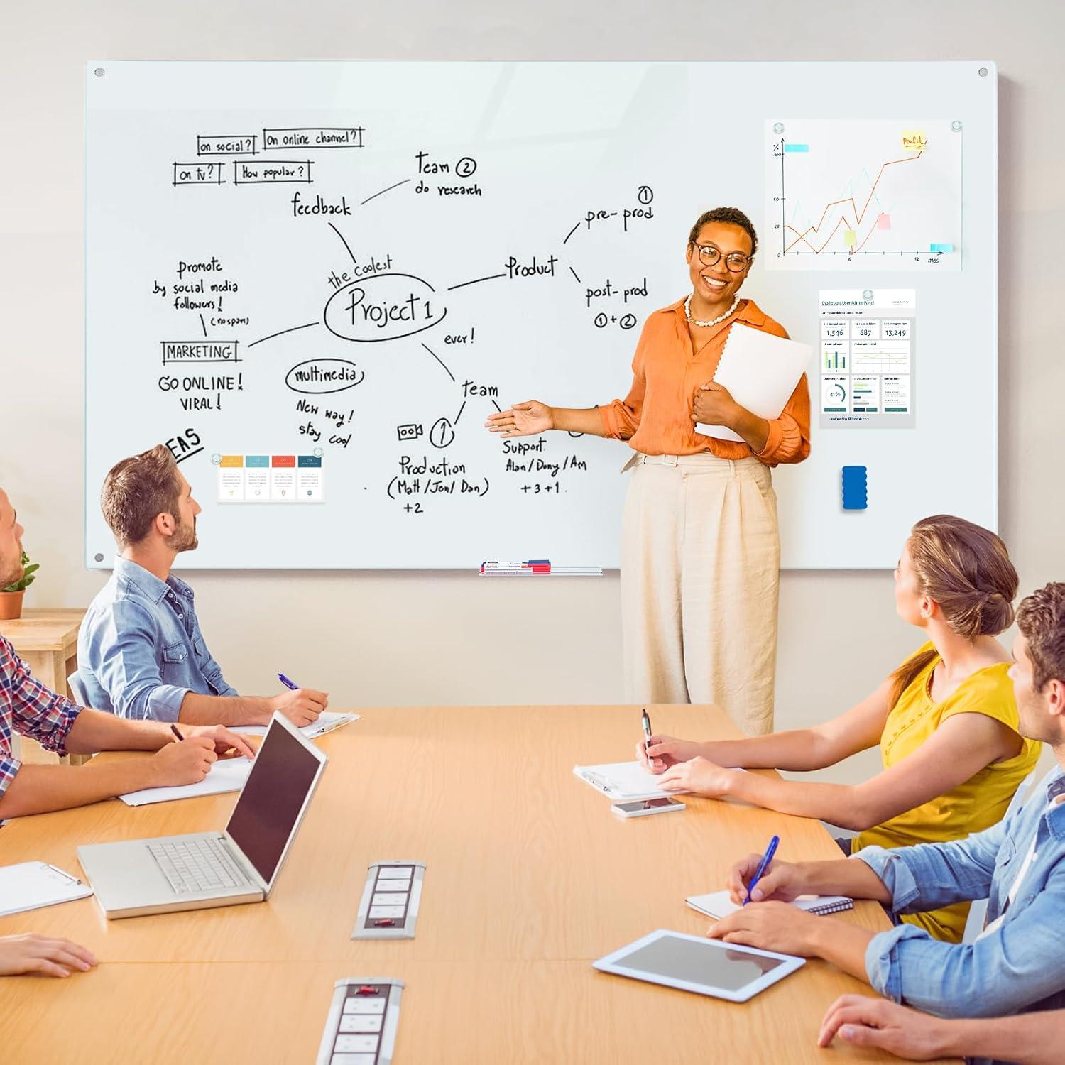 imageMagnetic Glass Whiteboard 6x4 72quotx48quot Glass Dry Erase Board for Wall Mounted Large Commercial Board Frameless for Office Classroom ampamp Home72 x 48