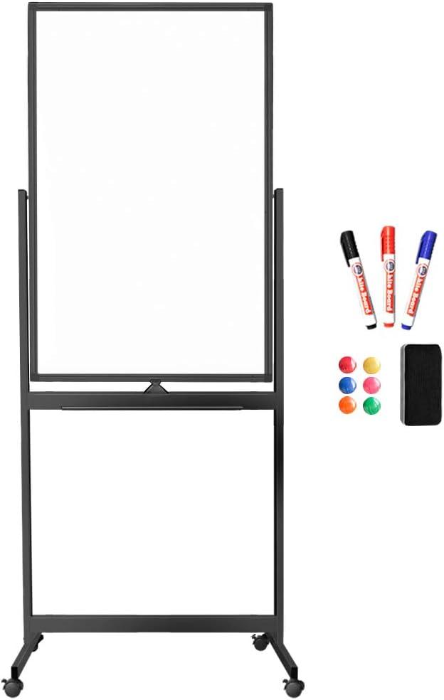 imageMagnetic Mobile White Board 48 x 24 Double Sided Dry Erase Board Rolling Whiteboard Aluminum Frame Standing Whiteboard on WheelsBlack