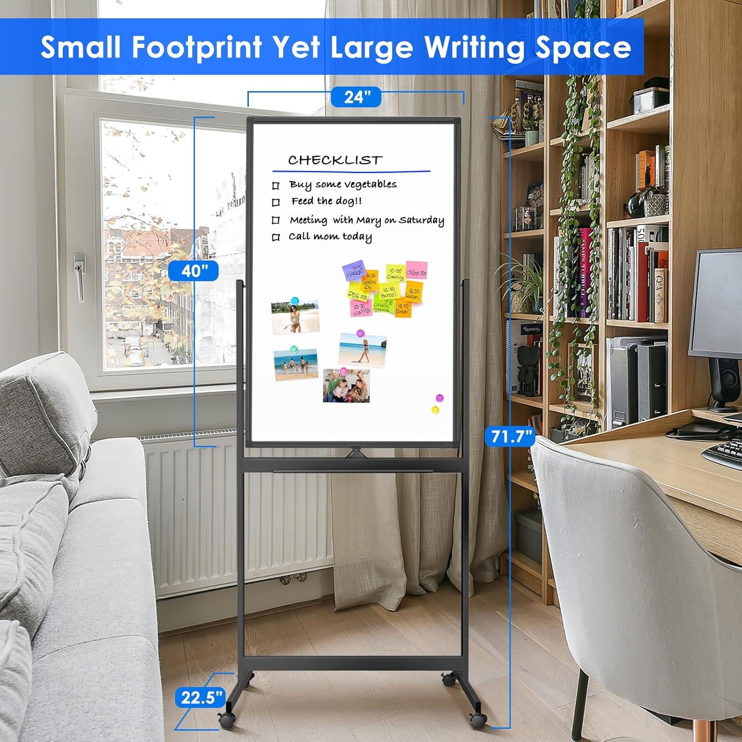 imageMagnetic Mobile White Board 48 x 24 Double Sided Dry Erase Board Rolling Whiteboard Aluminum Frame Standing Whiteboard on WheelsBlack