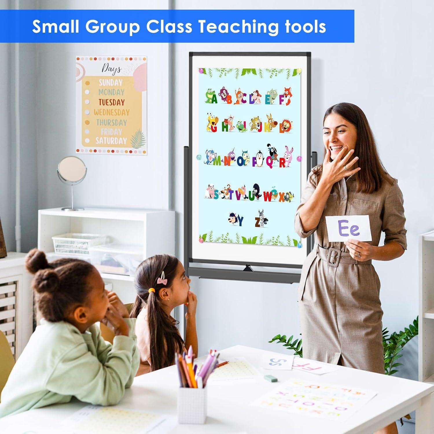 imageMagnetic Mobile White Board 48 x 24 Double Sided Dry Erase Board Rolling Whiteboard Aluminum Frame Standing Whiteboard on WheelsBlack