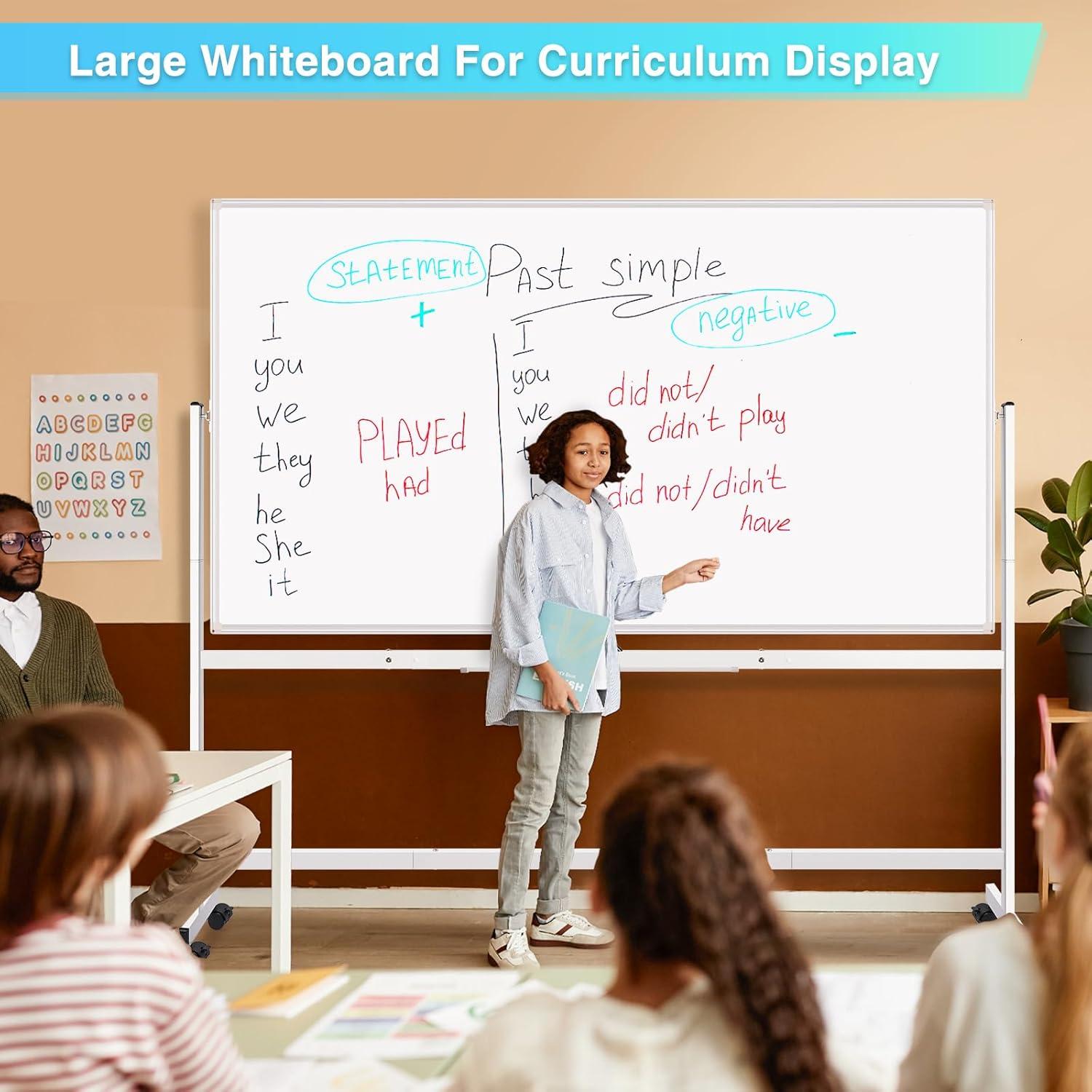 imageMagnetic Mobile White Board 48 x 24 Double Sided Dry Erase Board Rolling Whiteboard Aluminum Frame Standing Whiteboard on WheelsSilver