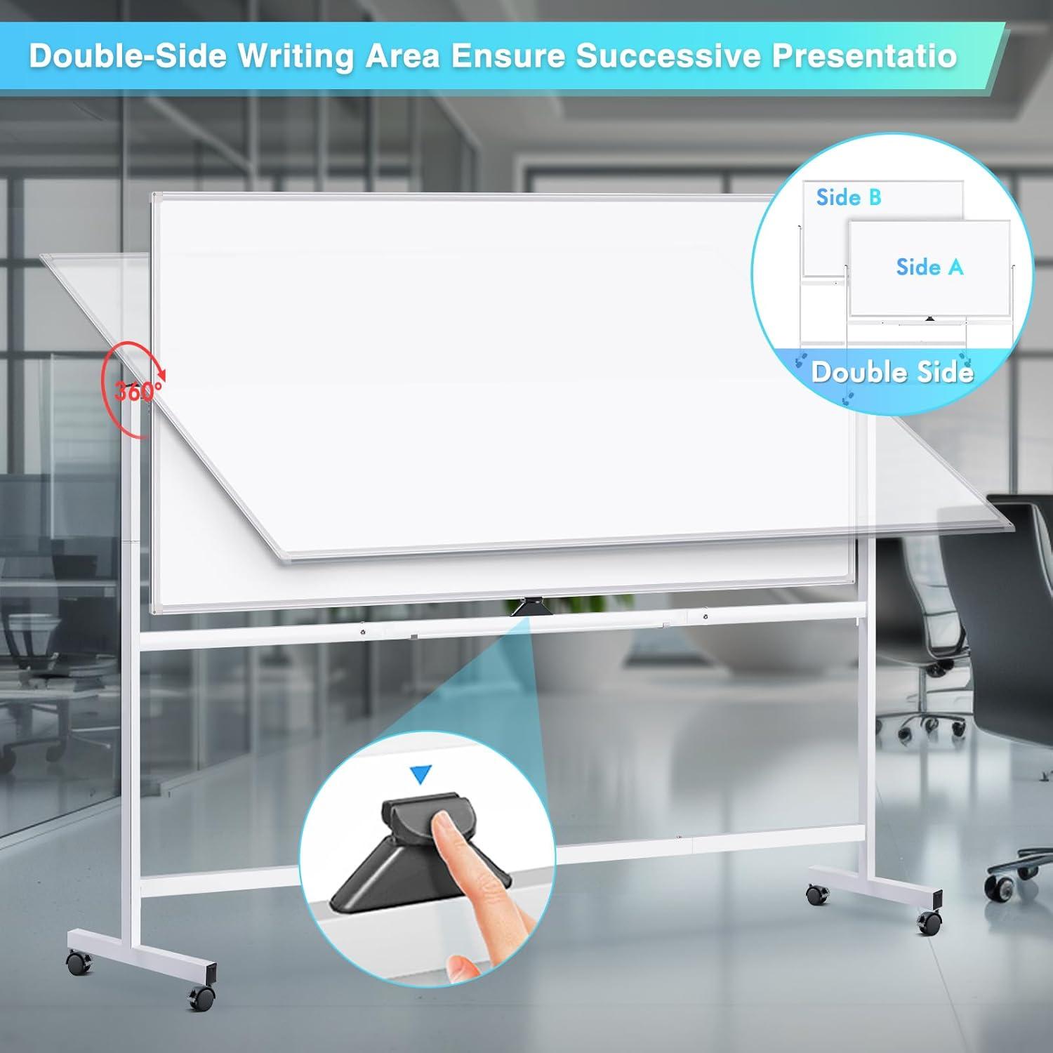 imageMagnetic Mobile White Board 48 x 24 Double Sided Dry Erase Board Rolling Whiteboard Aluminum Frame Standing Whiteboard on WheelsSilver