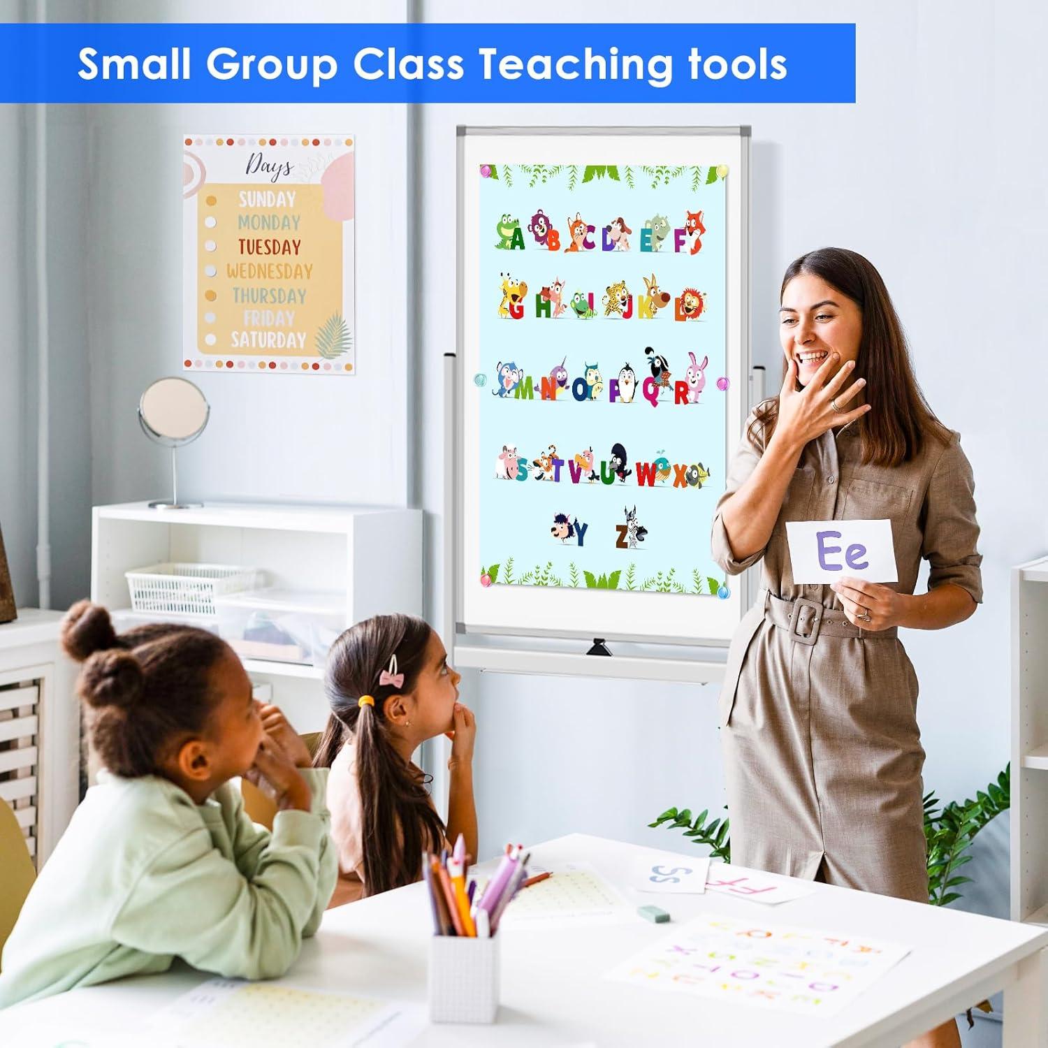 imageMagnetic Mobile White Board 48 x 24 Double Sided Dry Erase Board Rolling Whiteboard Aluminum Frame Standing Whiteboard on WheelsWhite