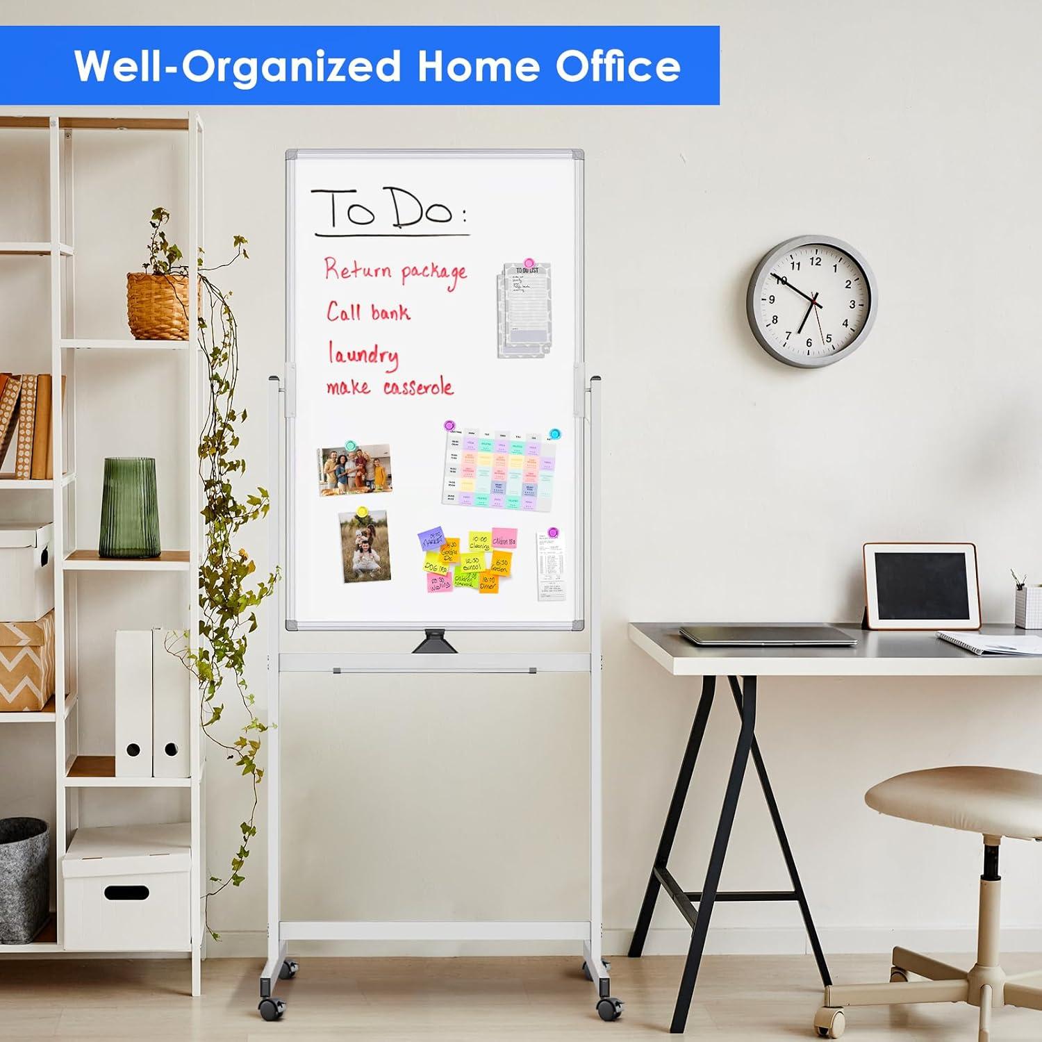 imageMagnetic Mobile White Board 48 x 24 Double Sided Dry Erase Board Rolling Whiteboard Aluminum Frame Standing Whiteboard on WheelsWhite