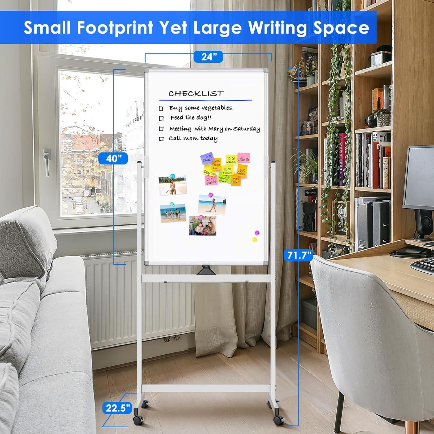 imageMagnetic Mobile White Board 48 x 24 Double Sided Dry Erase Board Rolling Whiteboard Aluminum Frame Standing Whiteboard on WheelsWhite