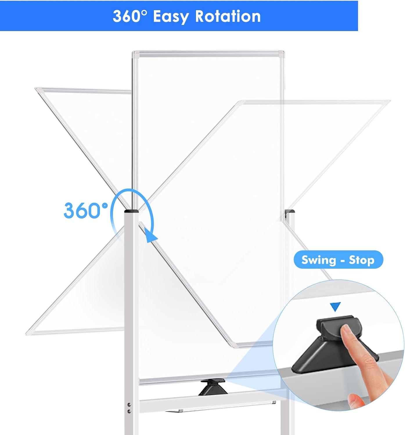 imageMagnetic Mobile White Board 48 x 24 Double Sided Dry Erase Board Rolling Whiteboard Aluminum Frame Standing Whiteboard on WheelsWhite