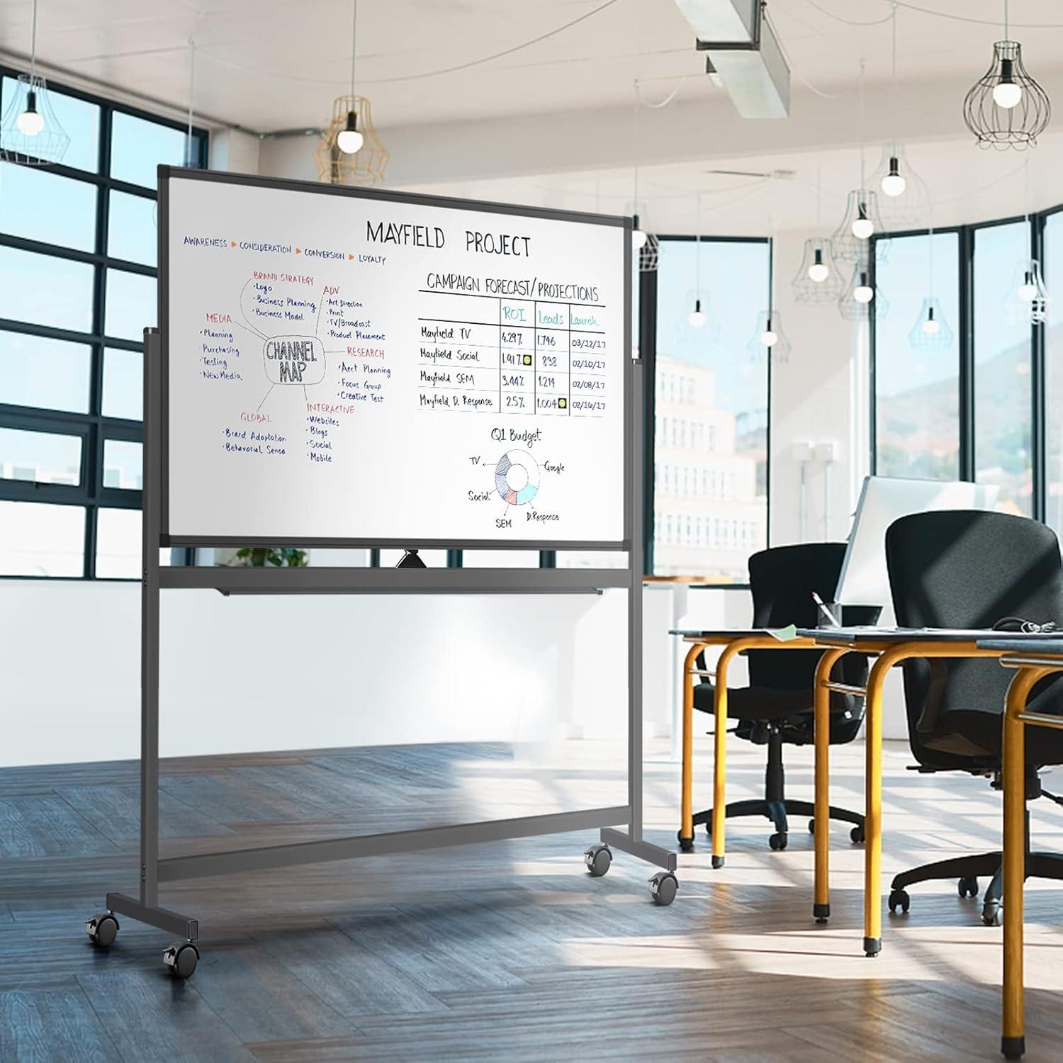 imageMaxtek Rolling White Board on Wheels 48x32 inch Double Side Magnetic Dry Erase Board with Stand Aluminum Frame Easel Mobile Standing Whiteboard for Office Classroom ampamp HomeBlack Frame