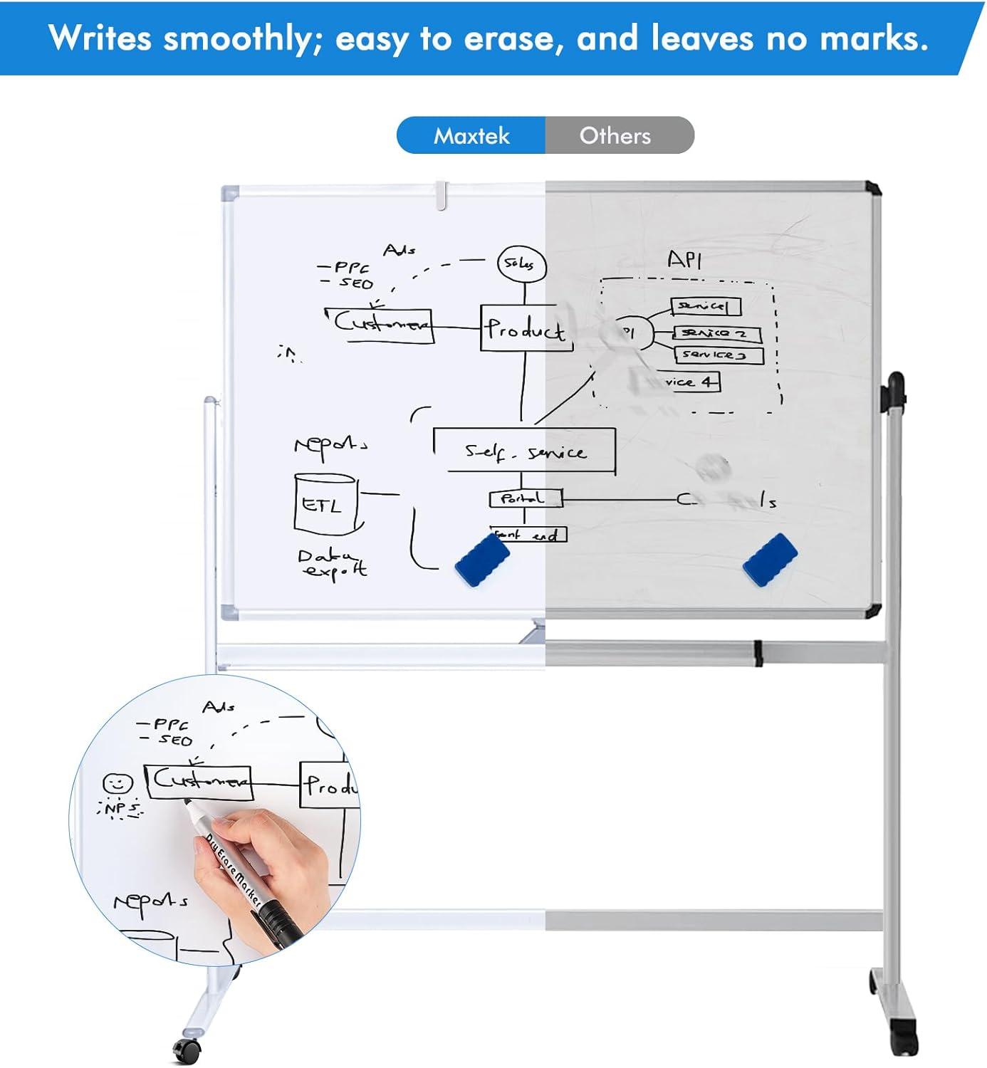imageMaxtek Rolling White Board on Wheels 48x32 inch Double Side Magnetic Dry Erase Board with Stand Aluminum Frame Easel Mobile Standing Whiteboard for Office Classroom ampamp HomeSilver Frame